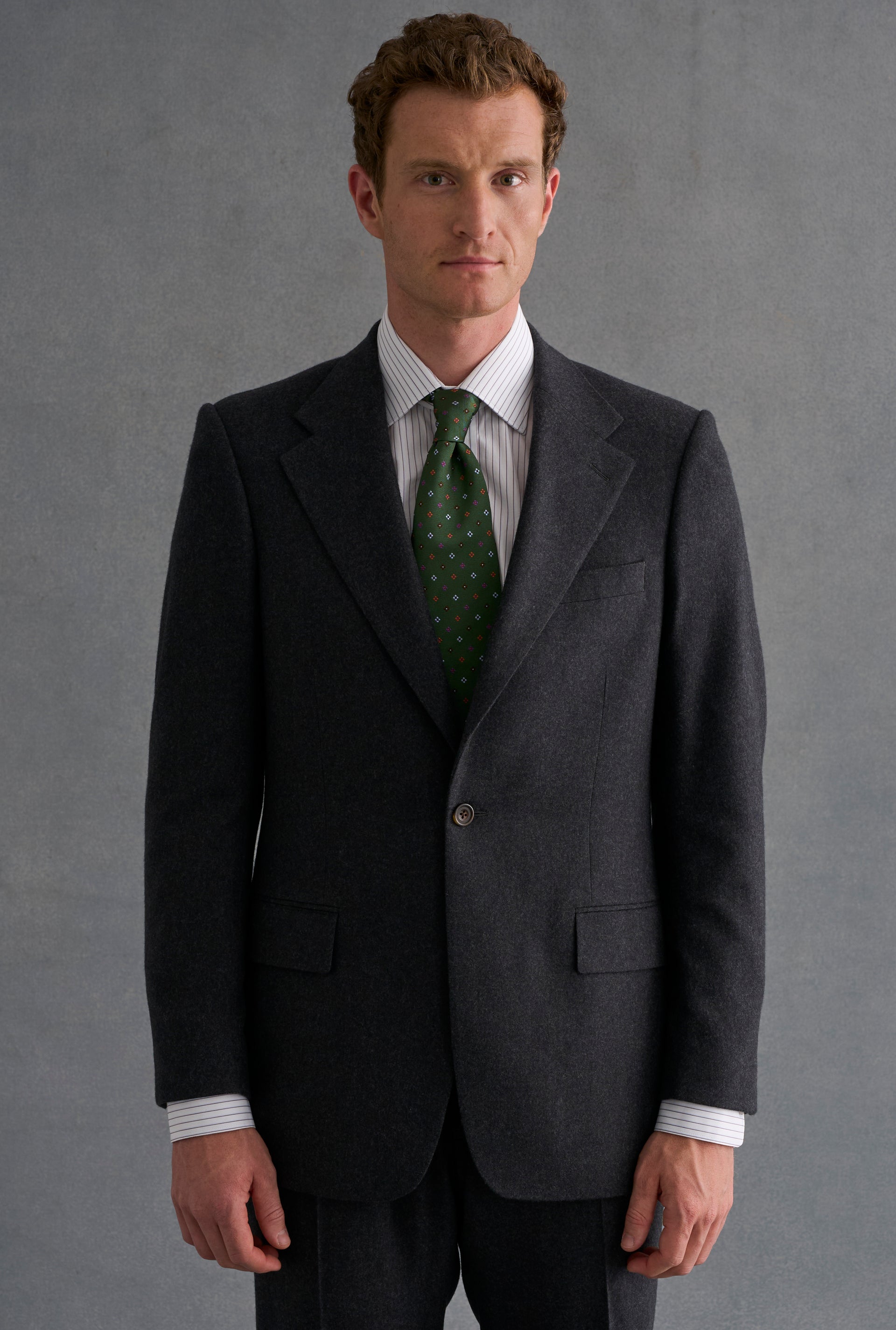 Grey Single Breasted House Cut Flannel Suit