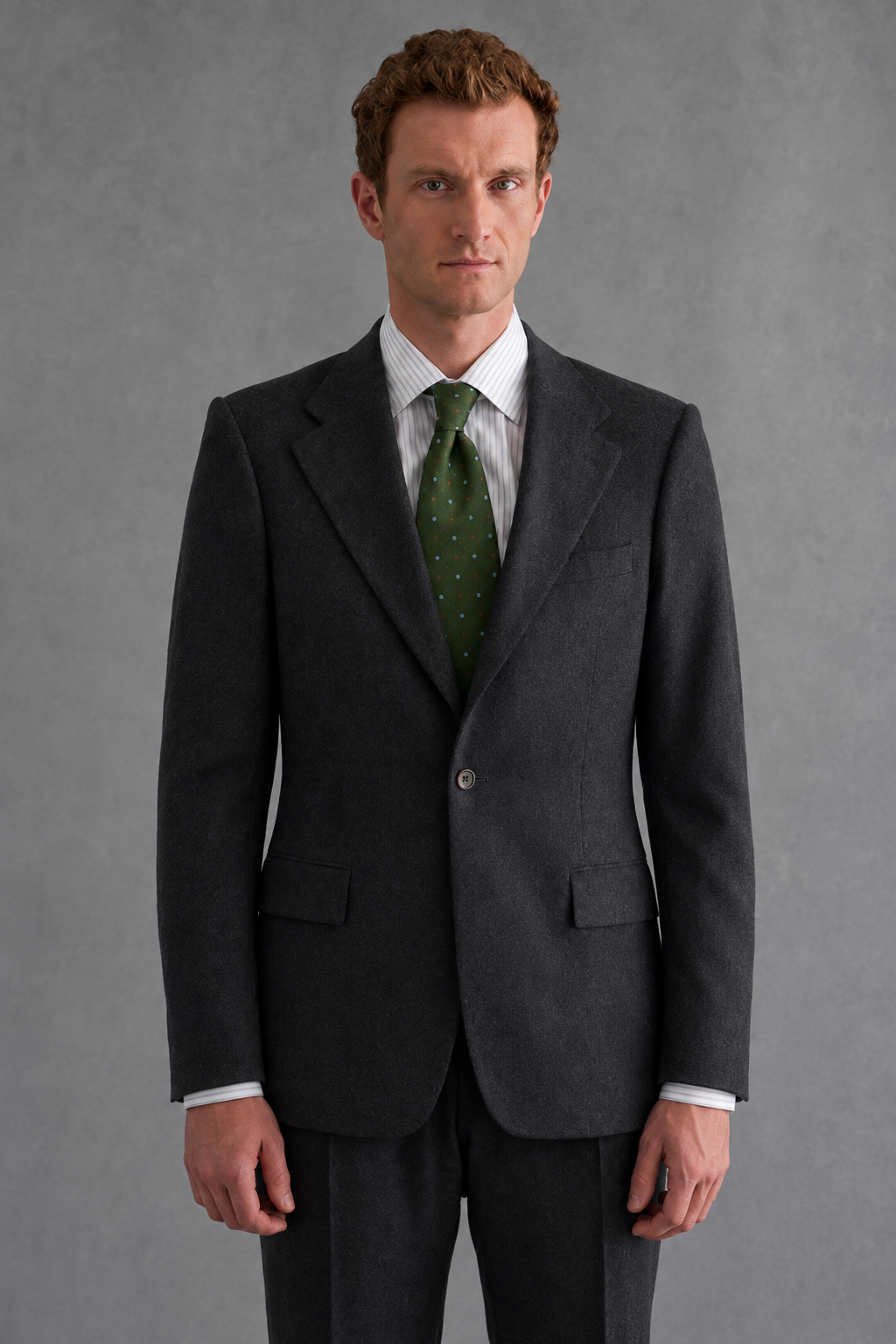 Grey Single Breasted House Cut Flannel Suit