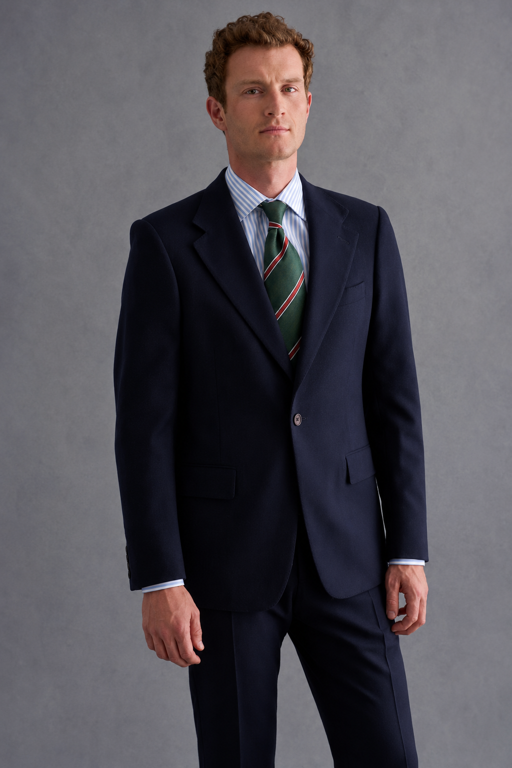 Navy Single Breasted House Cut Flannel Suit