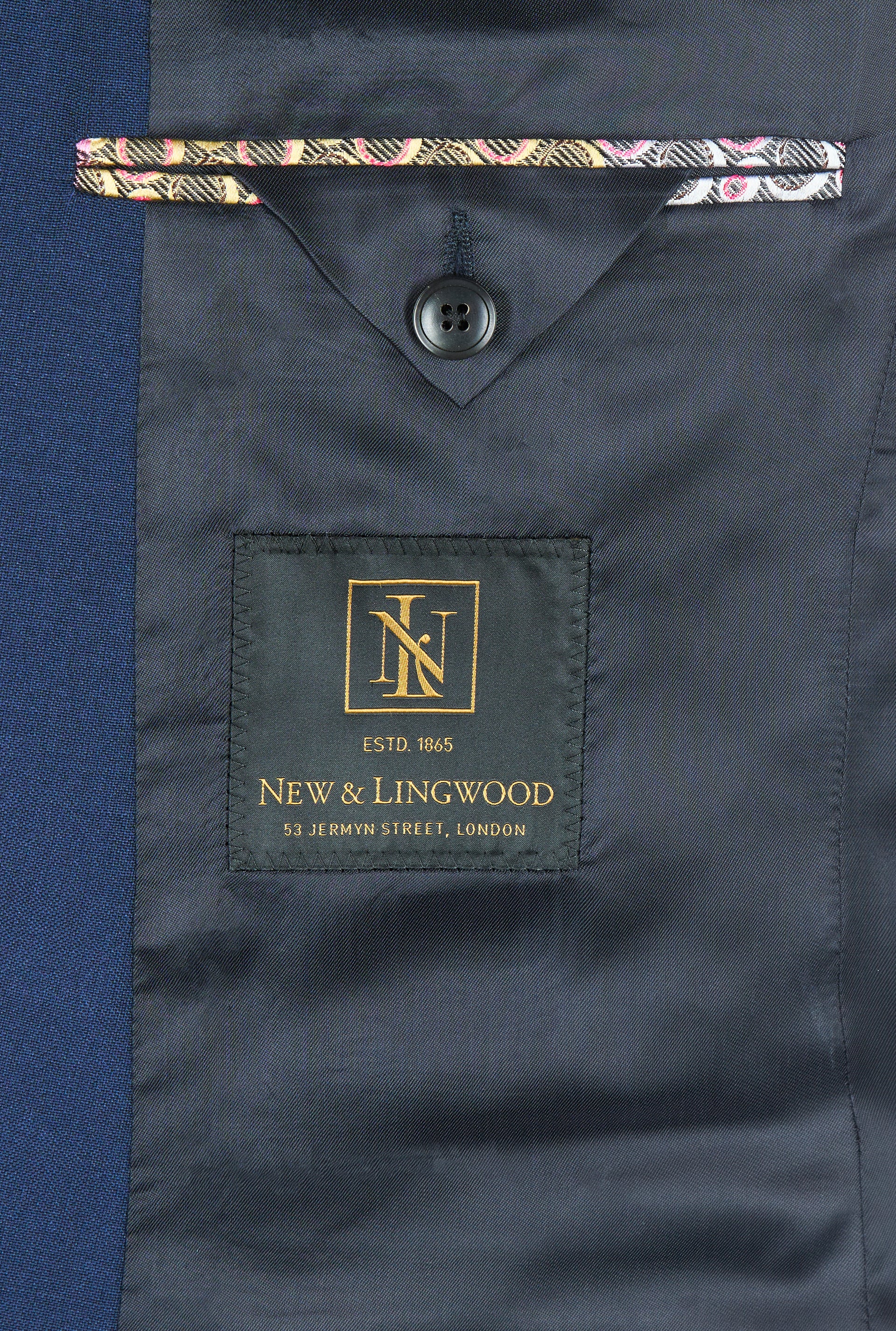 Navy Single Breasted Peak Lapel Wool & Mohair Jacket
