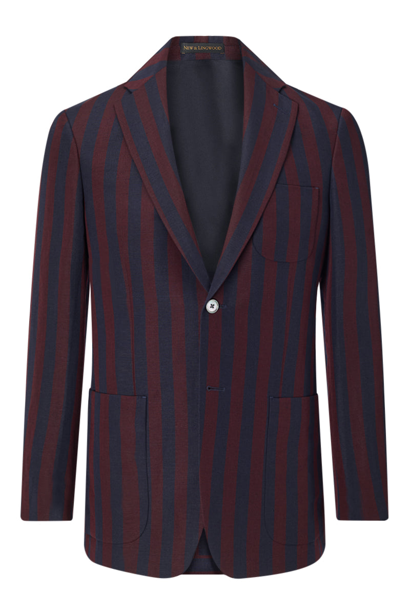 Burgundy & Navy Stripe Single Breasted Jacket