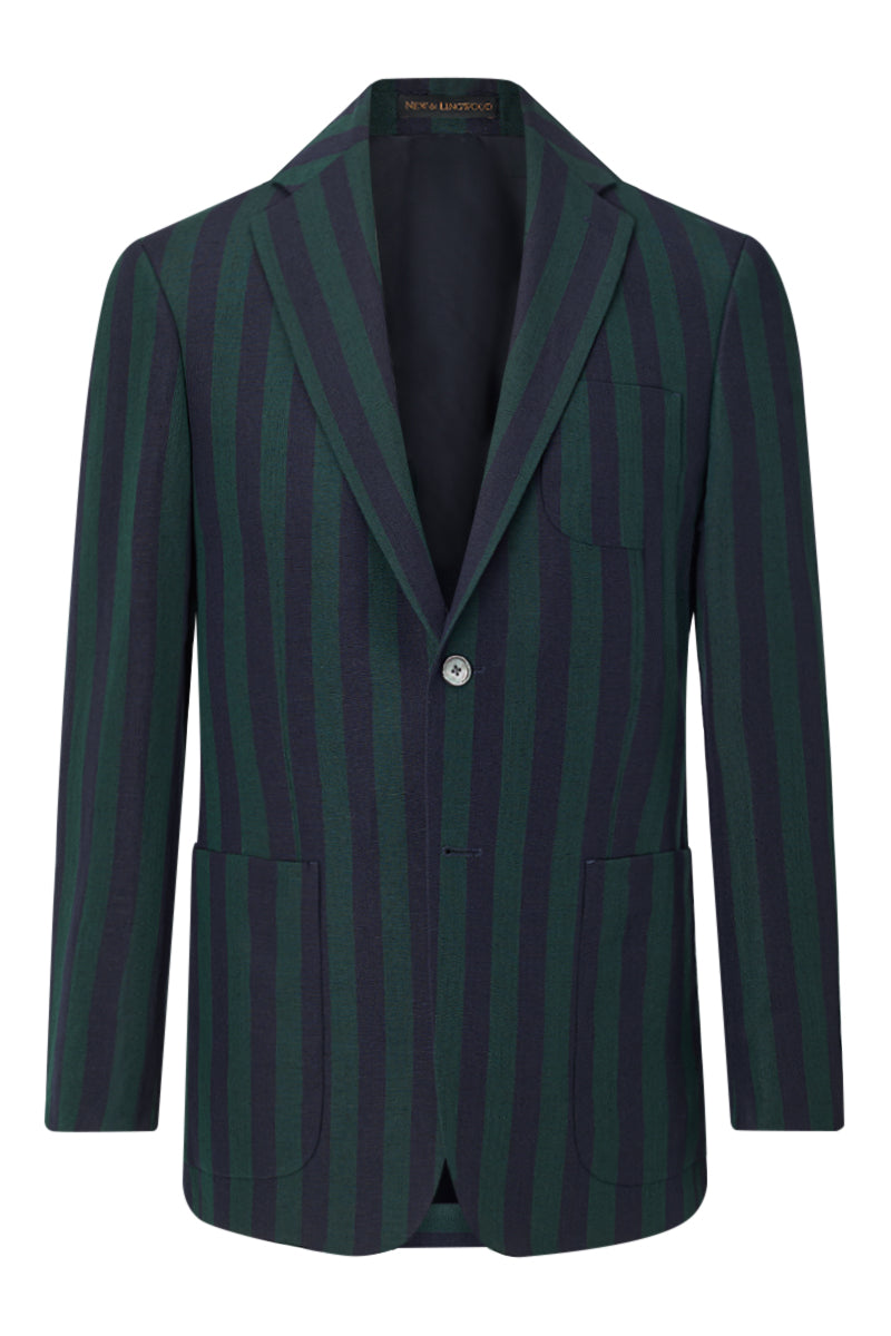 Green & Navy Stripe Single Breasted Jacket