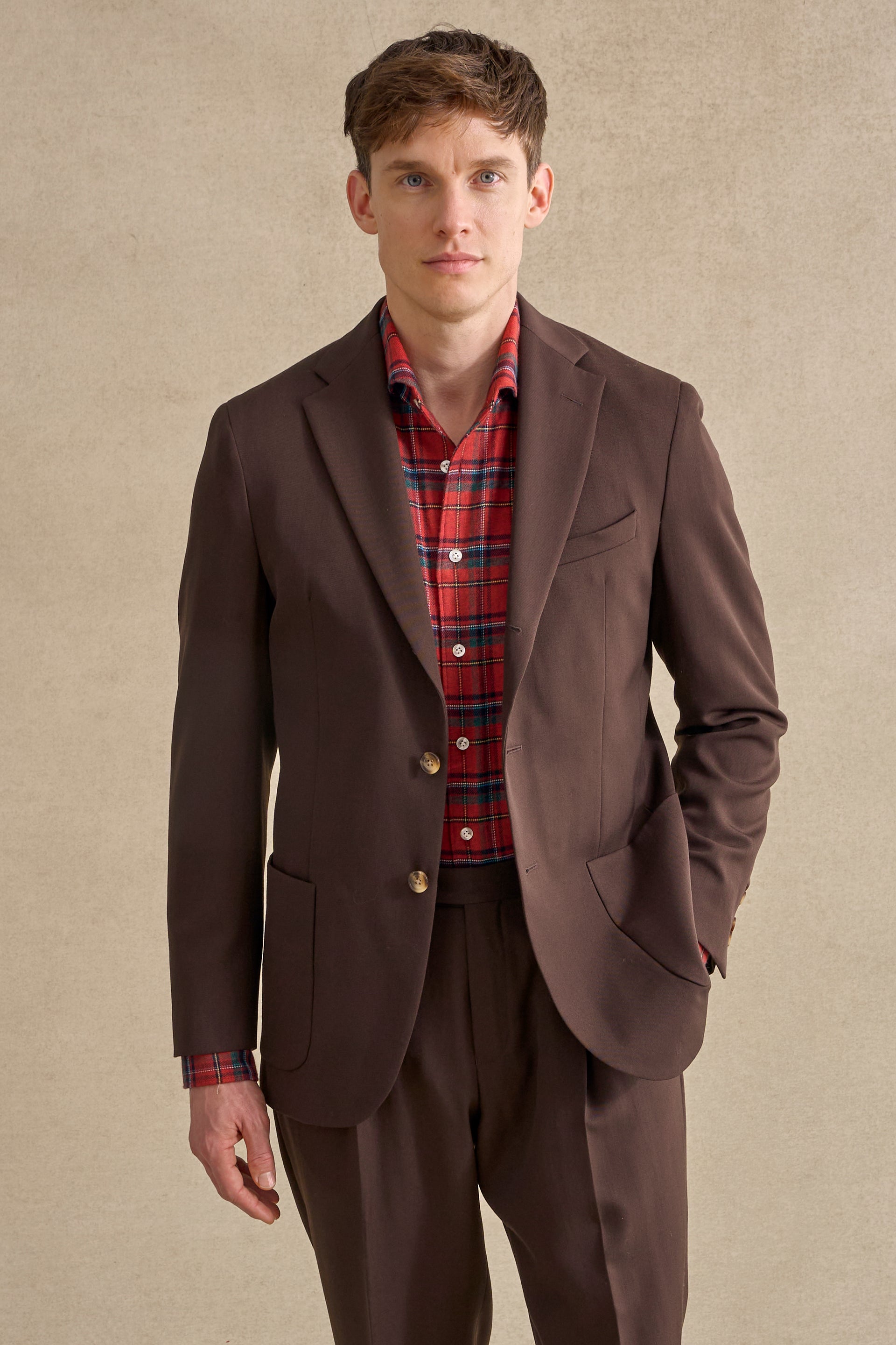Brown Single Breasted Gabardine Jacket