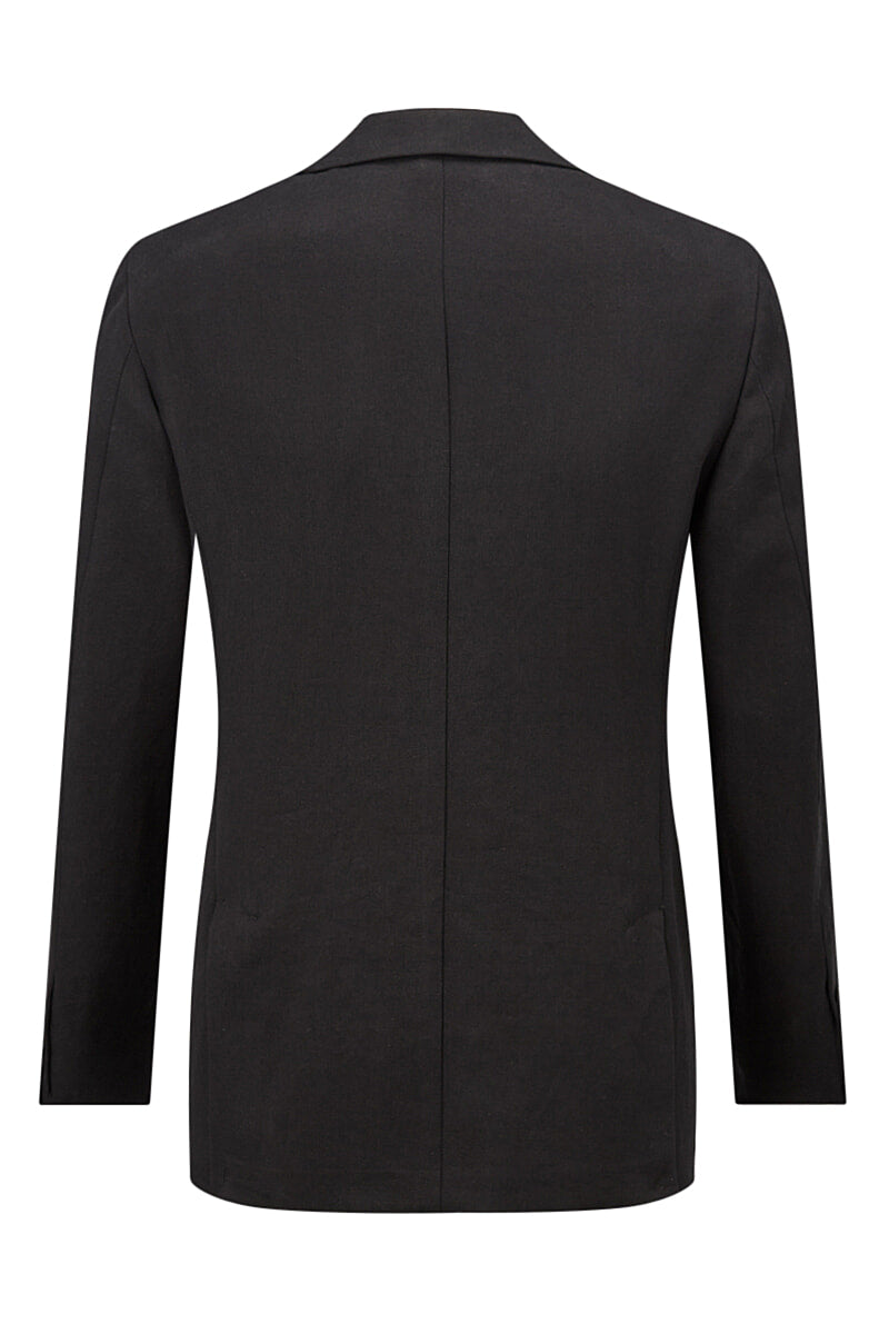 Black Double Breasted Linen Jacket