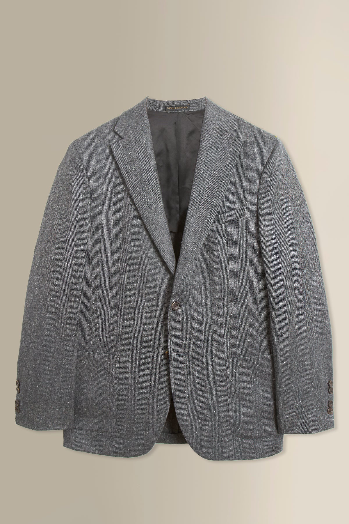 Grey Herringbone Single Breasted Wool & Cashmere Jacket