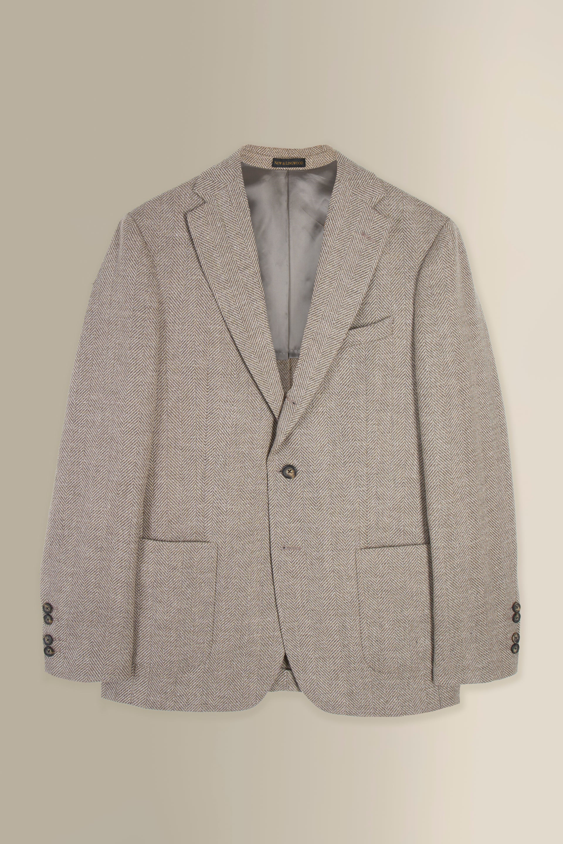 Tan Herringbone Single Breasted Wool & Alpaca Blazer