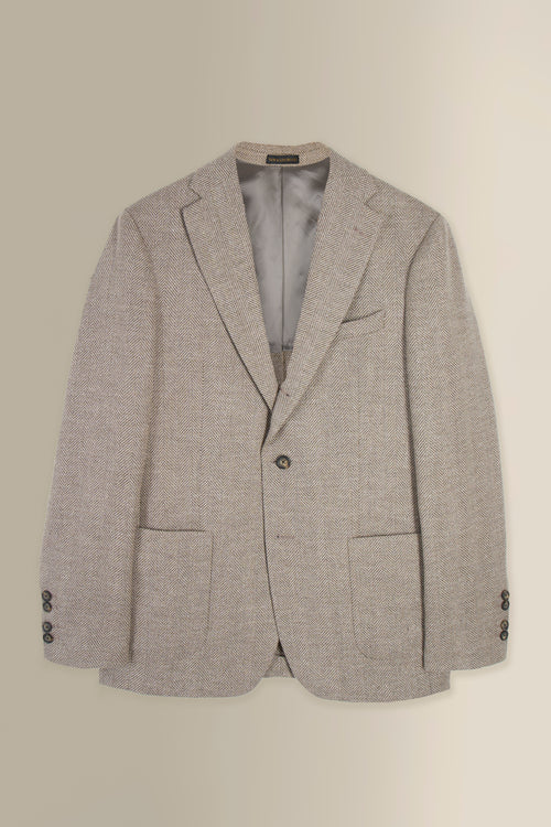 Tan Herringbone Single Breasted Wool & Alpaca Blazer