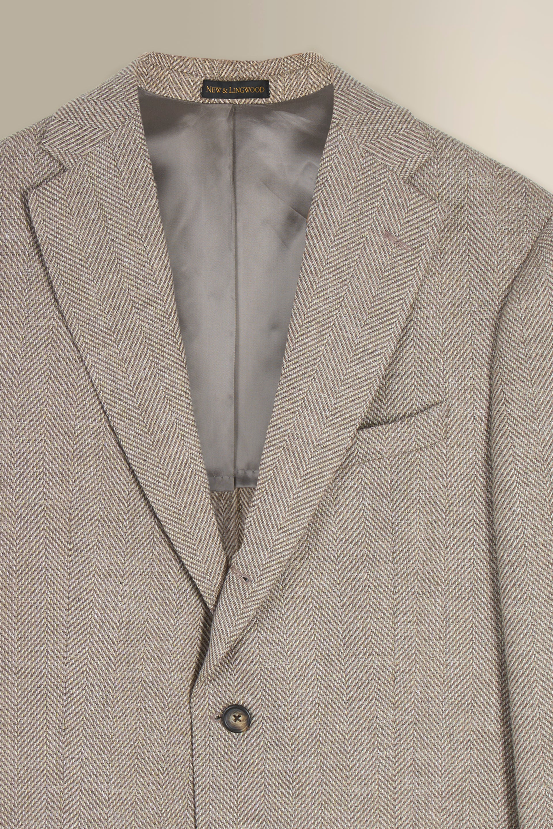 Tan Herringbone Single Breasted Wool & Alpaca Blazer