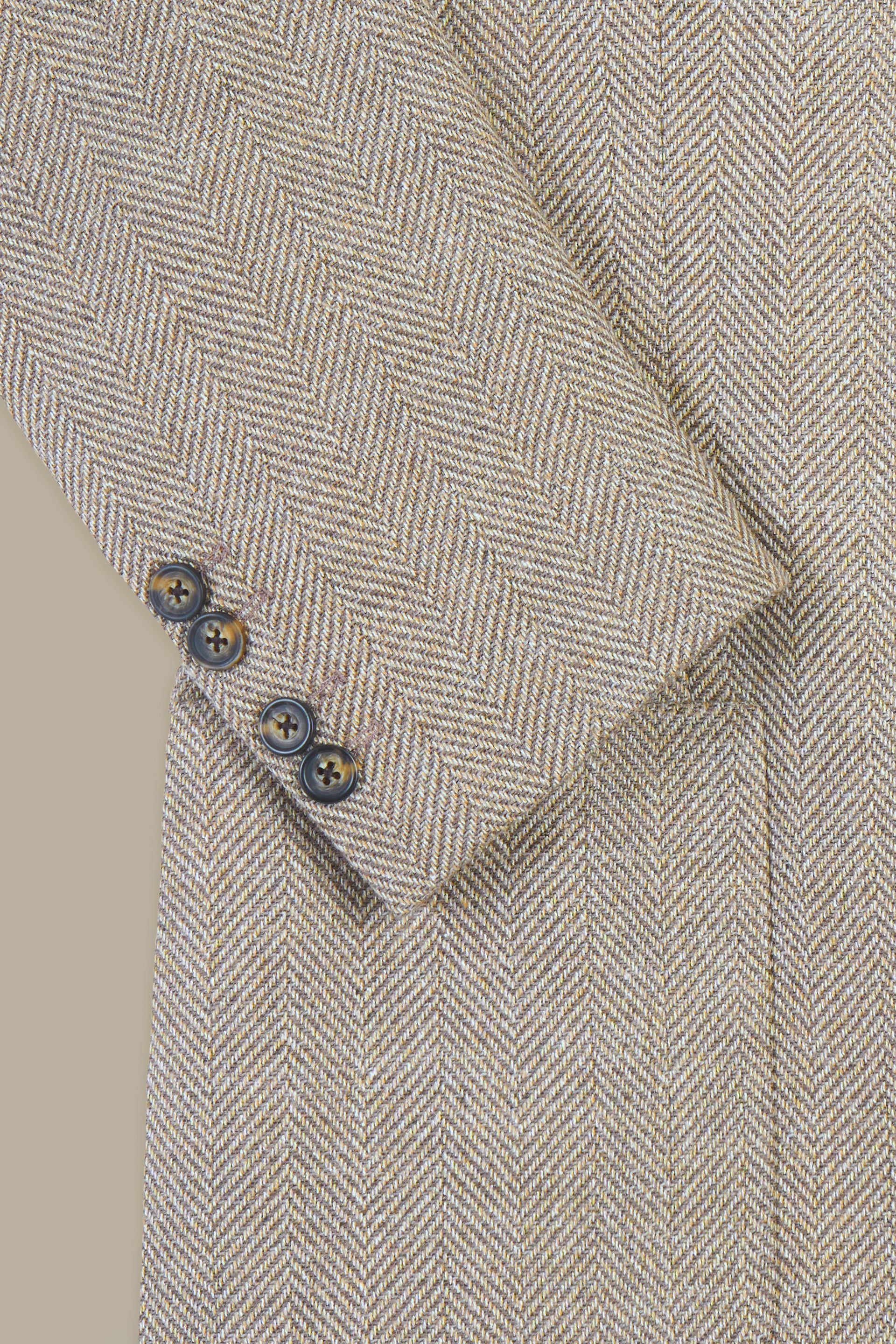 Tan Herringbone Single Breasted Wool & Alpaca Blazer