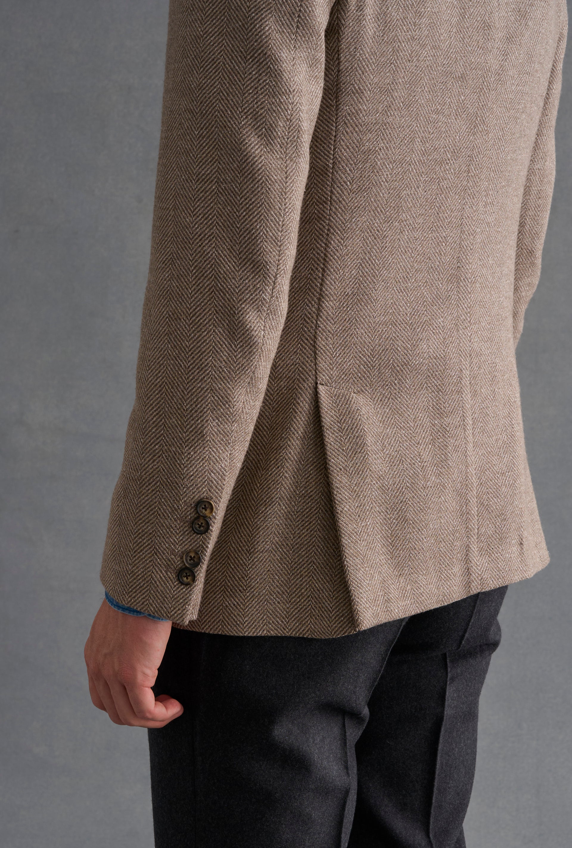 Tan Herringbone Single Breasted Wool & Alpaca Blazer