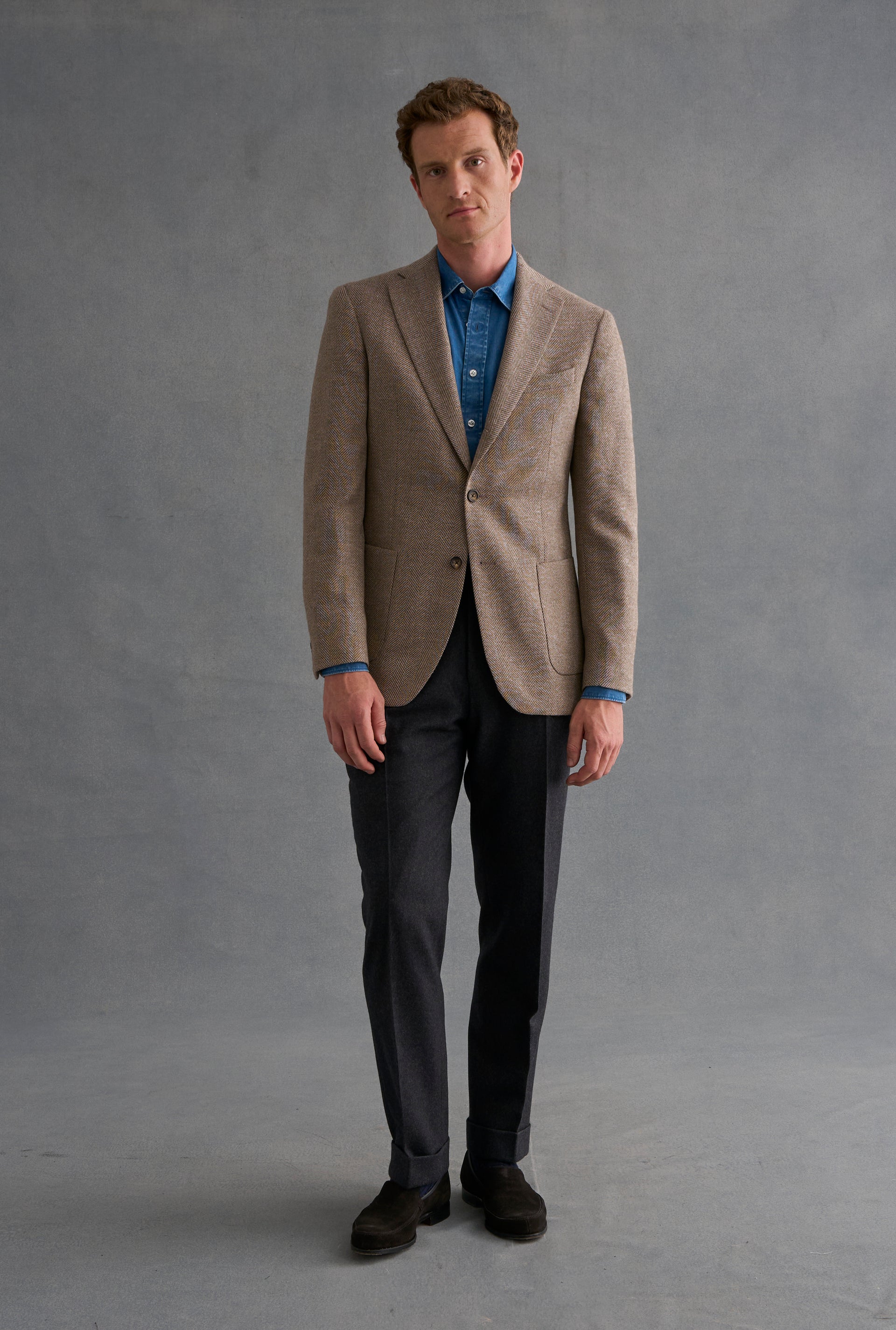 Tan Herringbone Single Breasted Wool & Alpaca Blazer