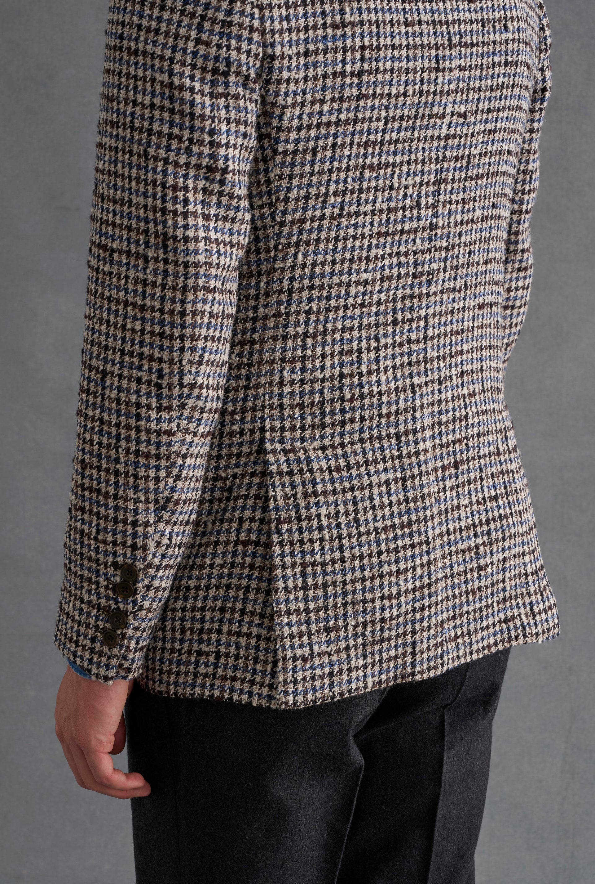 Cream & Teal Houndstooth Wool & Alpaca Blazer