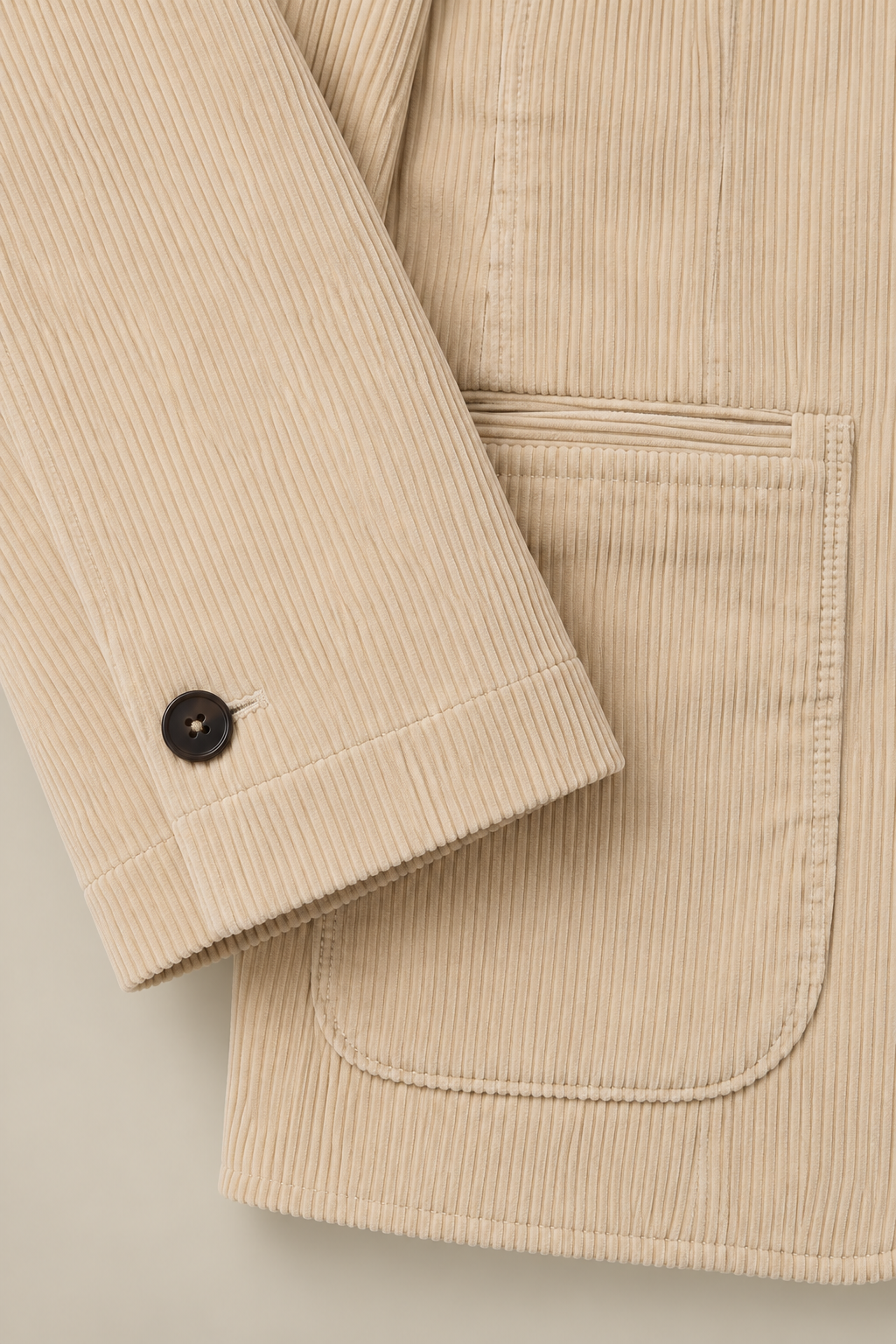Cream Single Breasted 9 Wale Corduroy Jacket