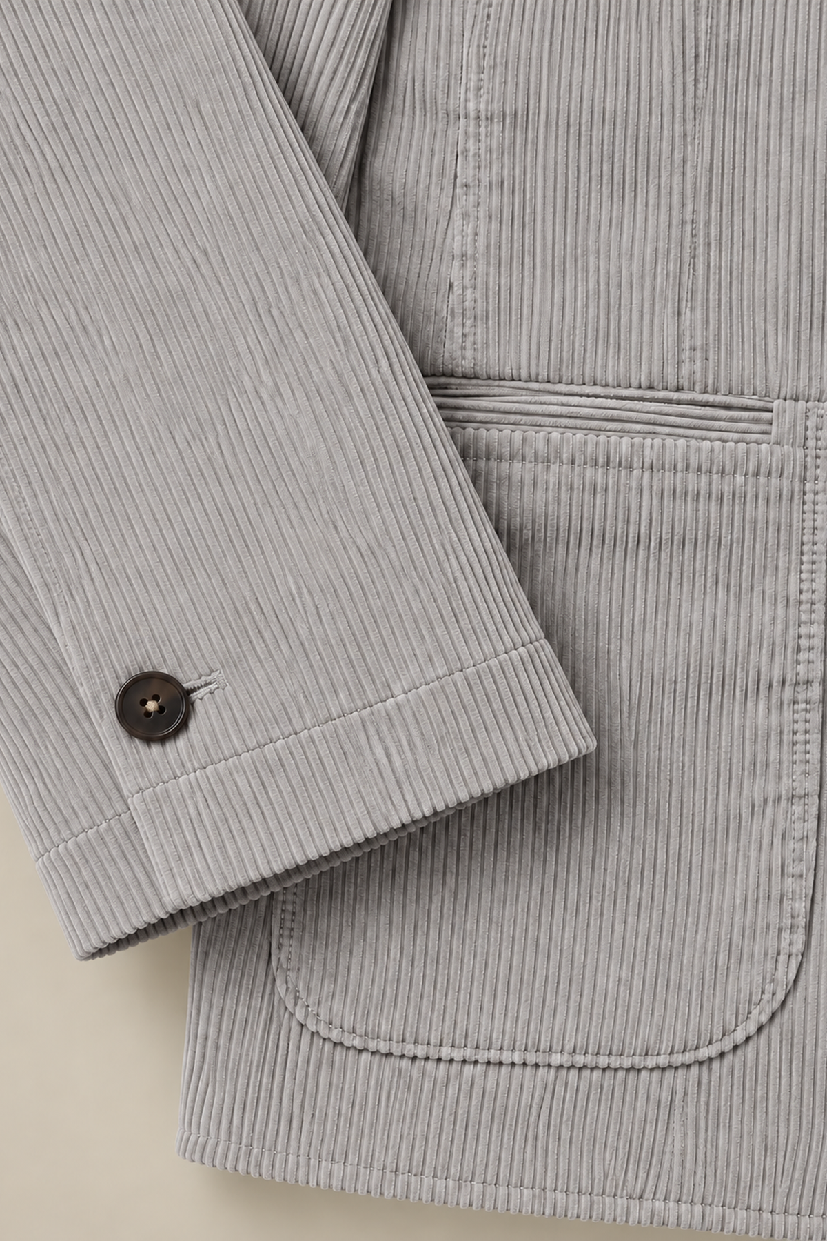 Grey Single Breasted 9 Wale Corduroy Jacket