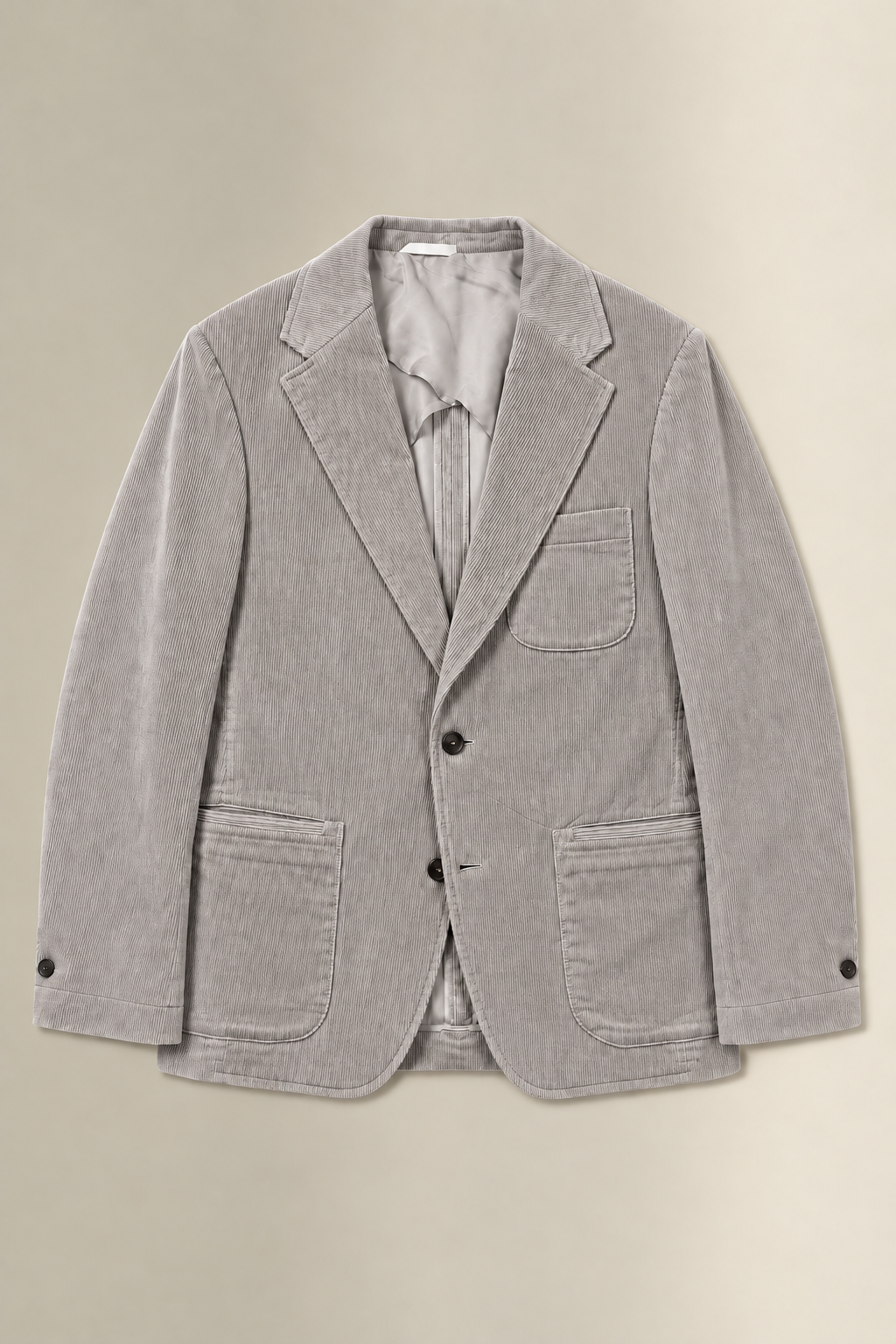 Grey Single Breasted 9 Wale Corduroy Jacket