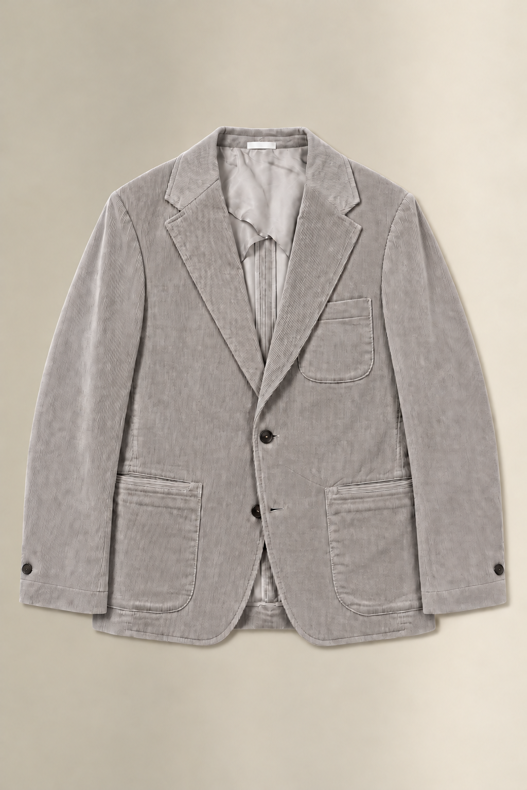 Grey Single Breasted 9 Wale Corduroy Jacket