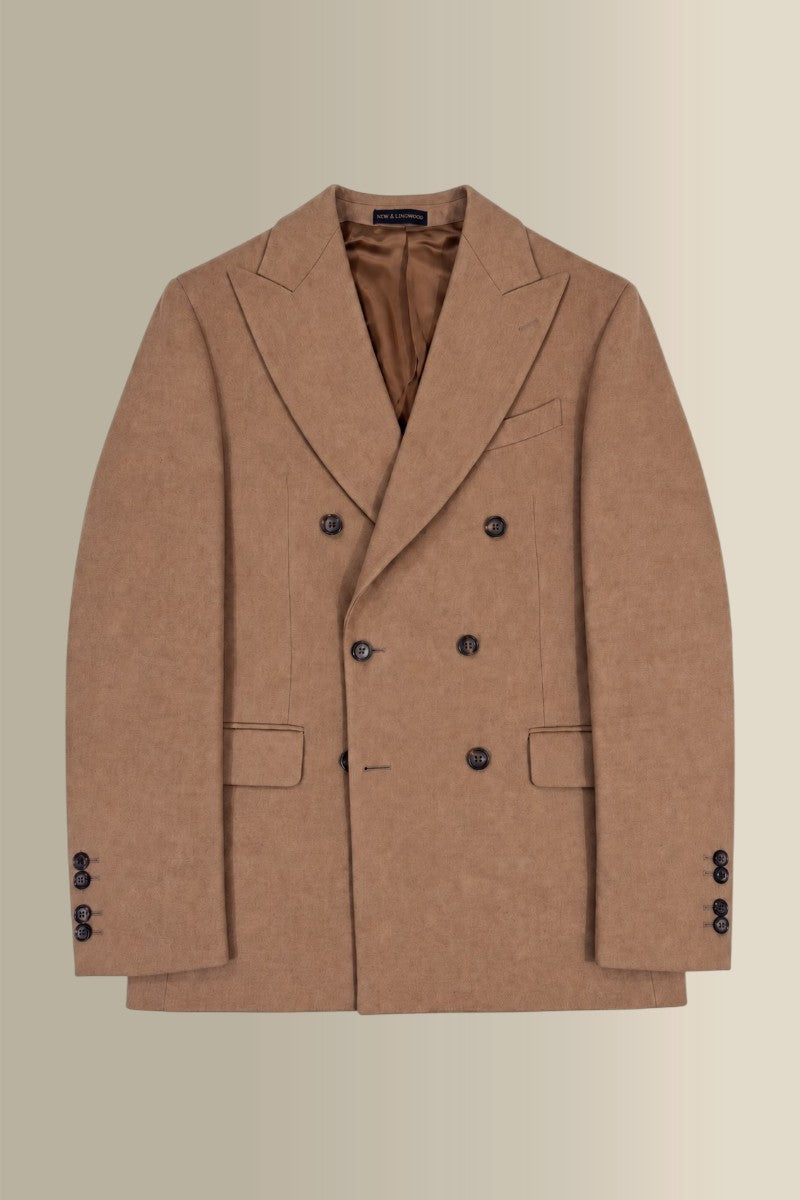 Tan Double Breasted Peak Lapel Camel Hair Jacket