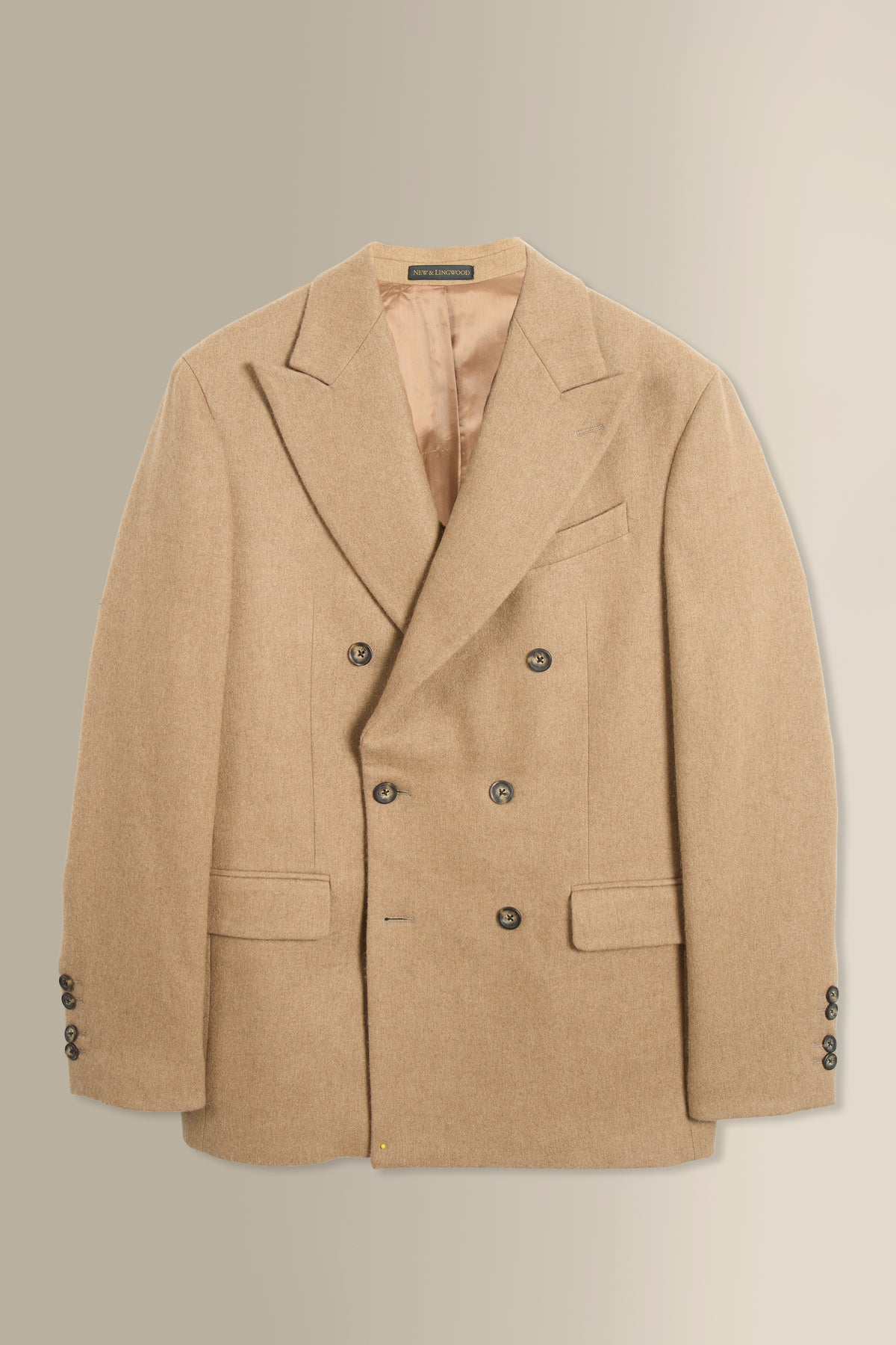 Tan Double Breasted Peak Lapel Camel Hair Jacket