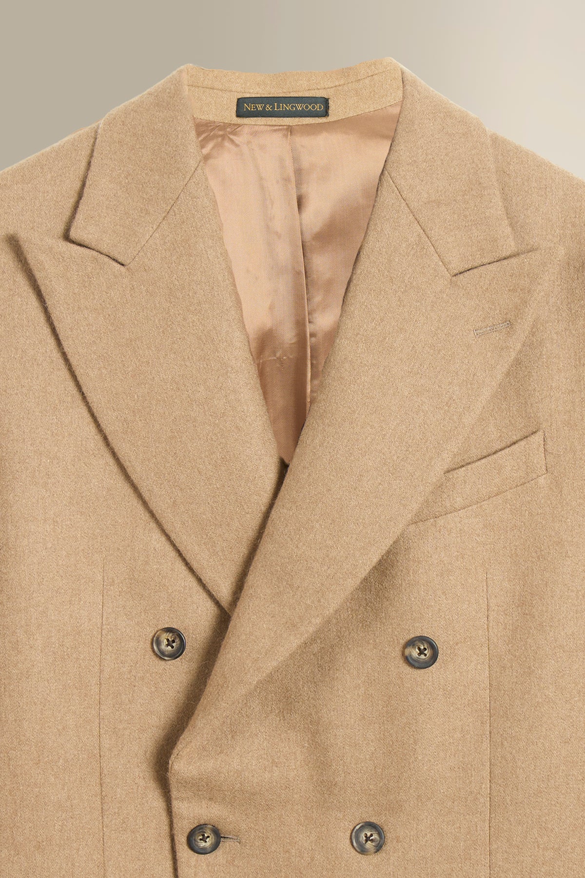 Tan Double Breasted Peak Lapel Camel Hair Jacket
