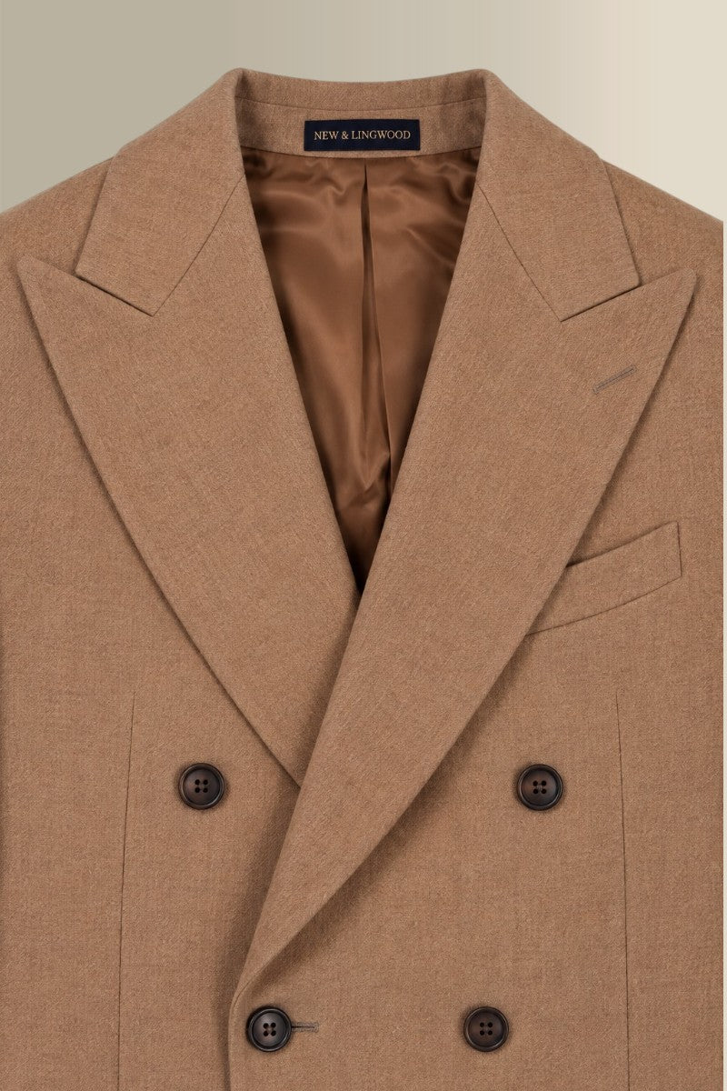 Tan Double Breasted Peak Lapel Camel Hair Jacket