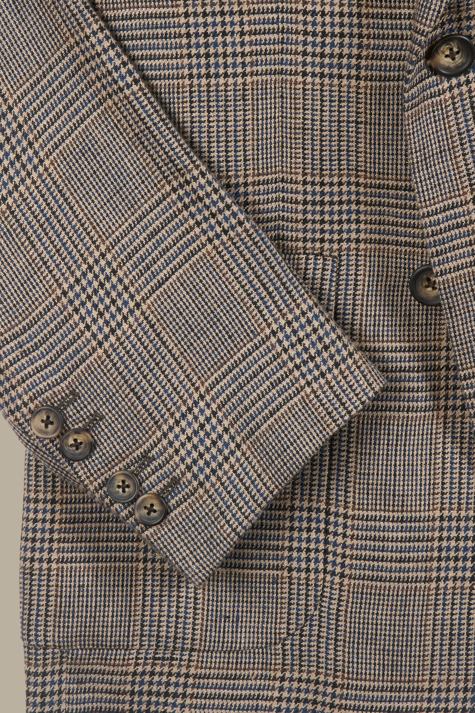 Brown & Blue Glen Check Double Breasted Linen Jacket