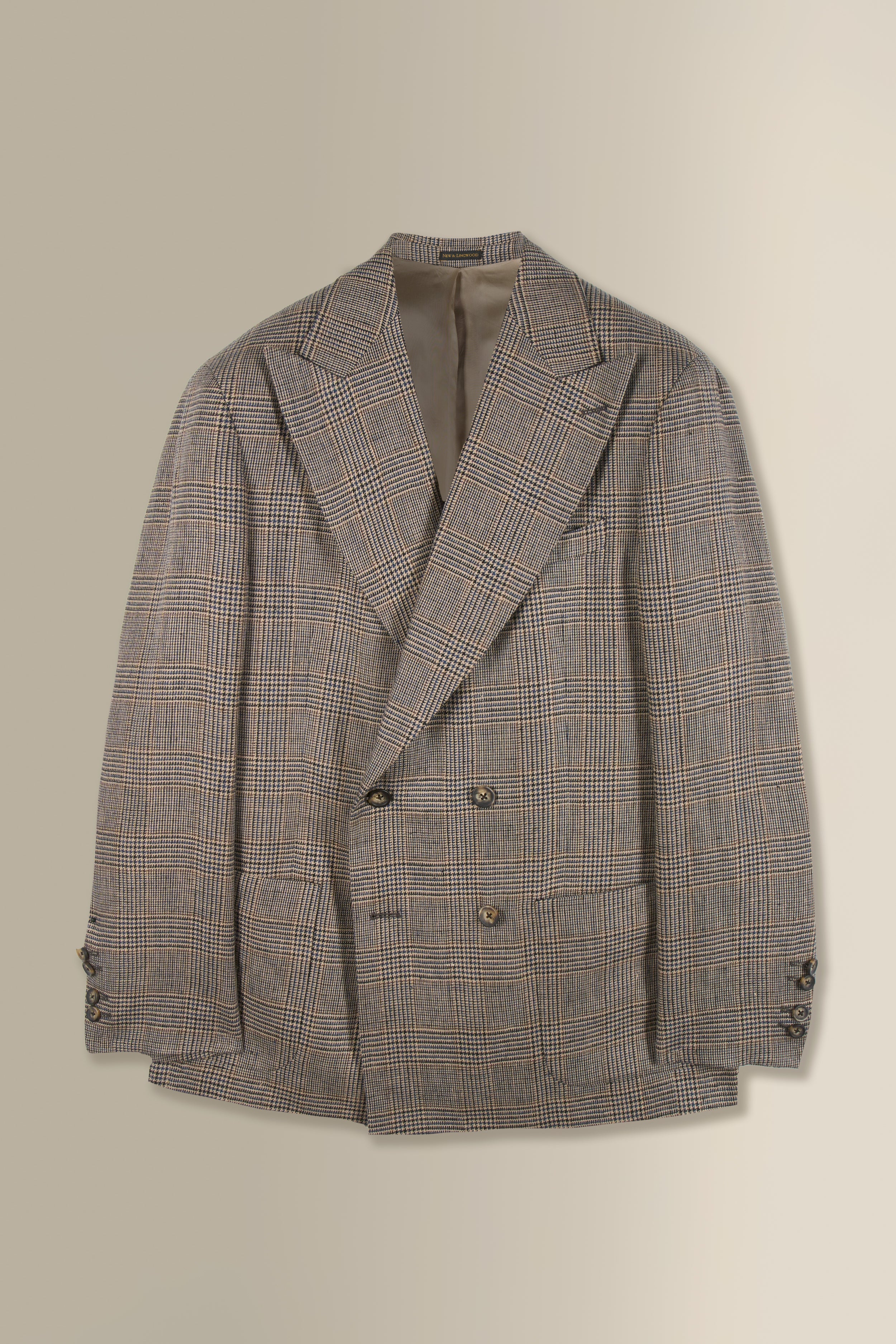 Brown & Blue Glen Check Double Breasted Linen Jacket – New and
