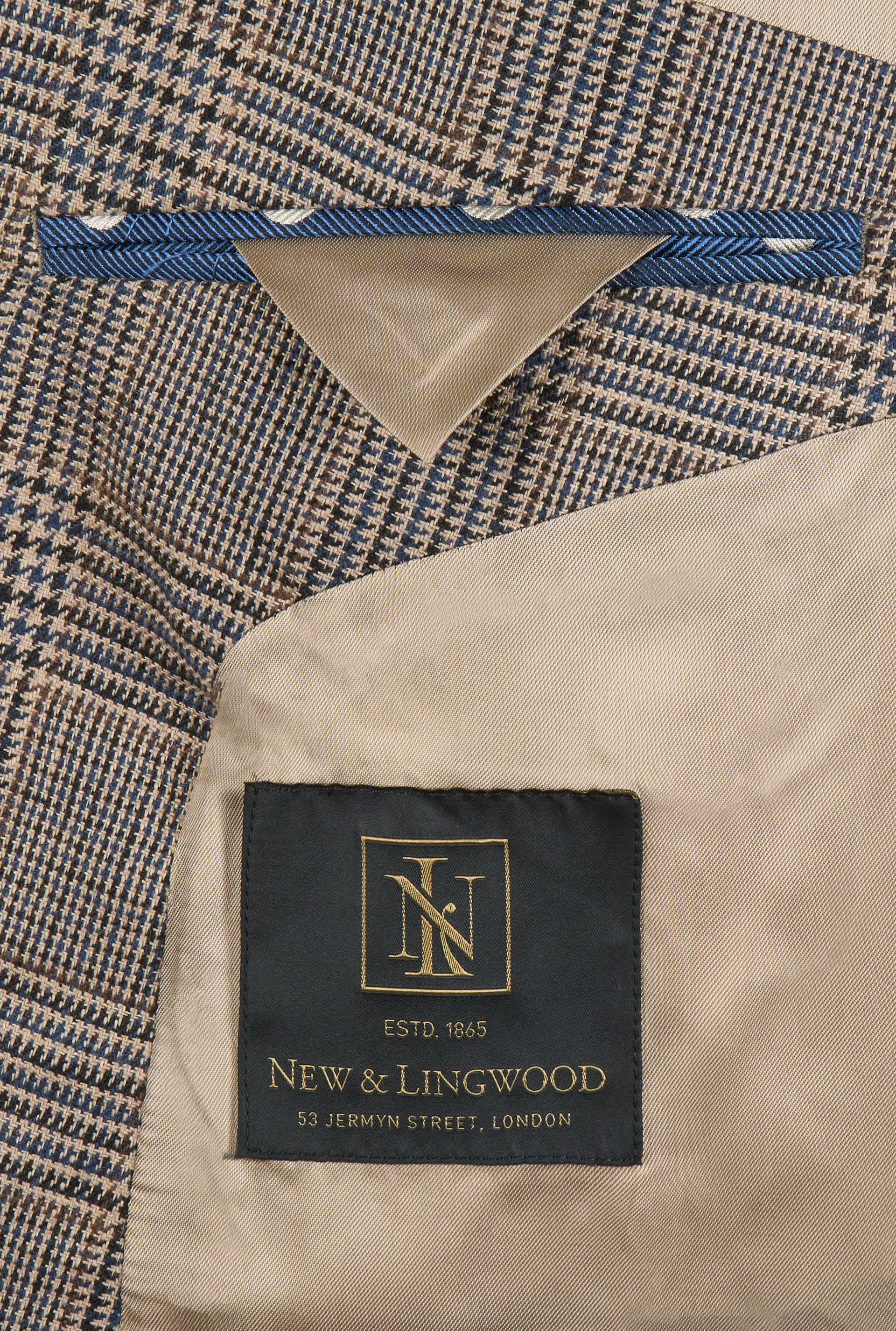 Brown & Blue Glen Check Double Breasted Linen Jacket