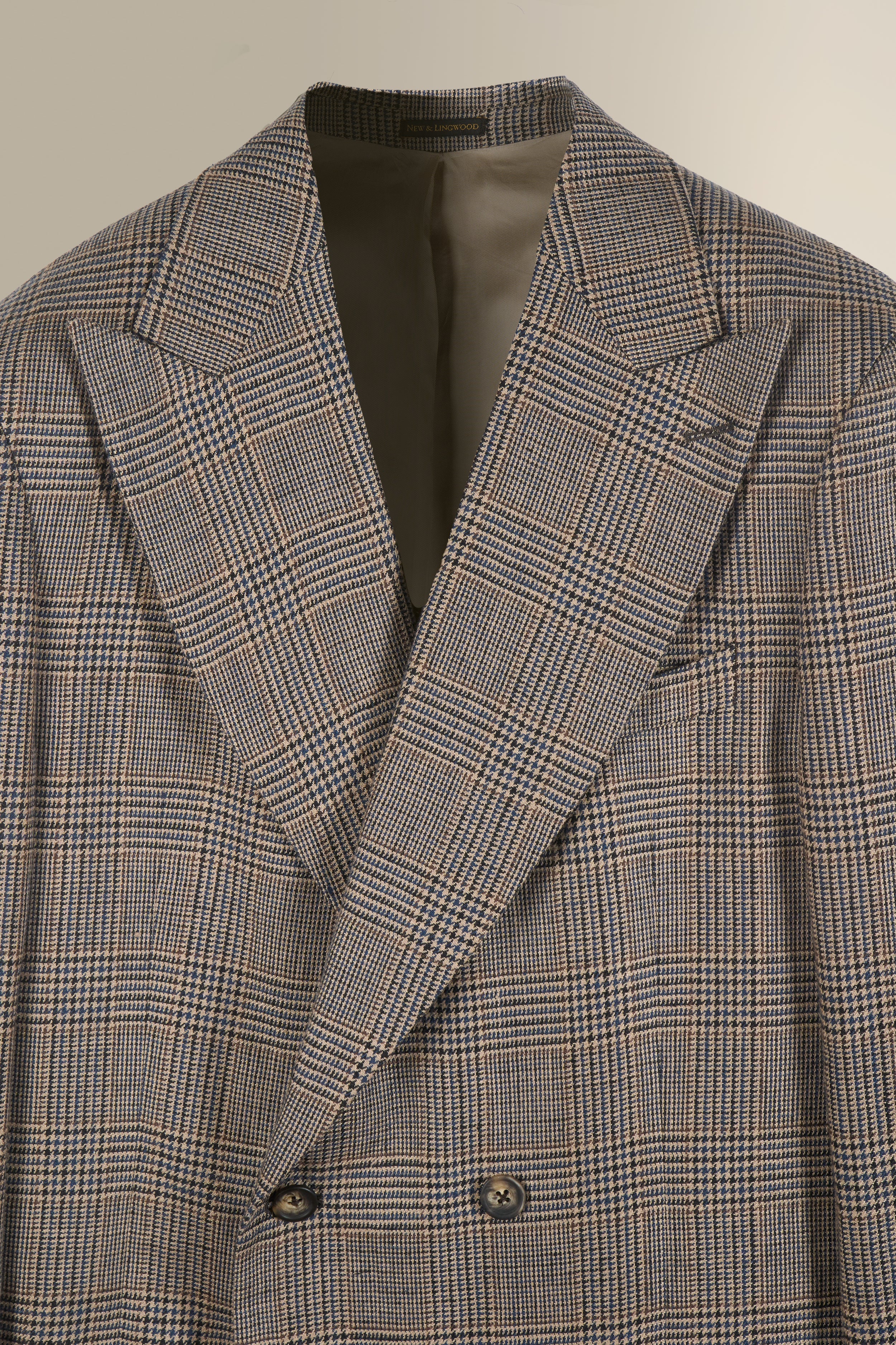Brown & Blue Glen Check Double Breasted Linen Jacket – New and