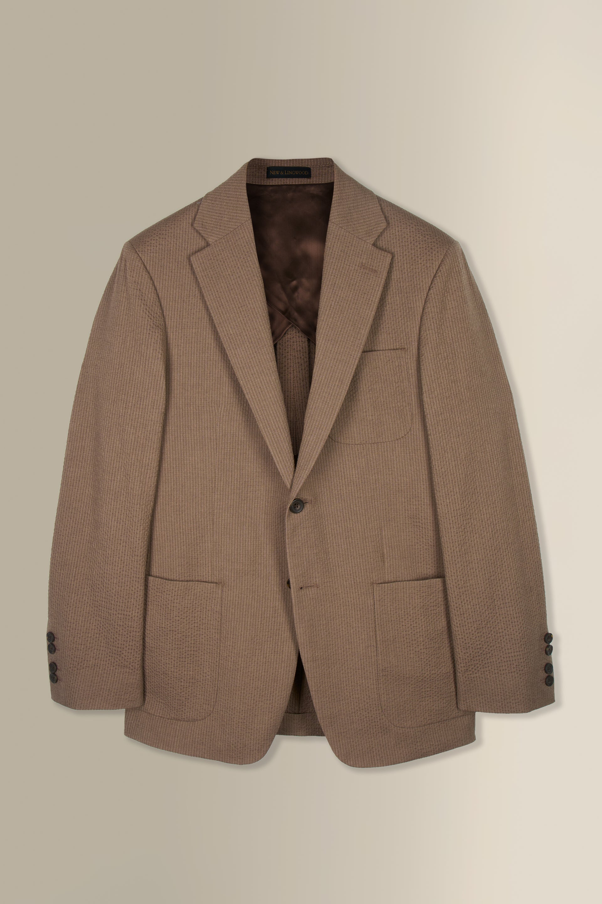 Brown Single Breasted Seersucker Jacket