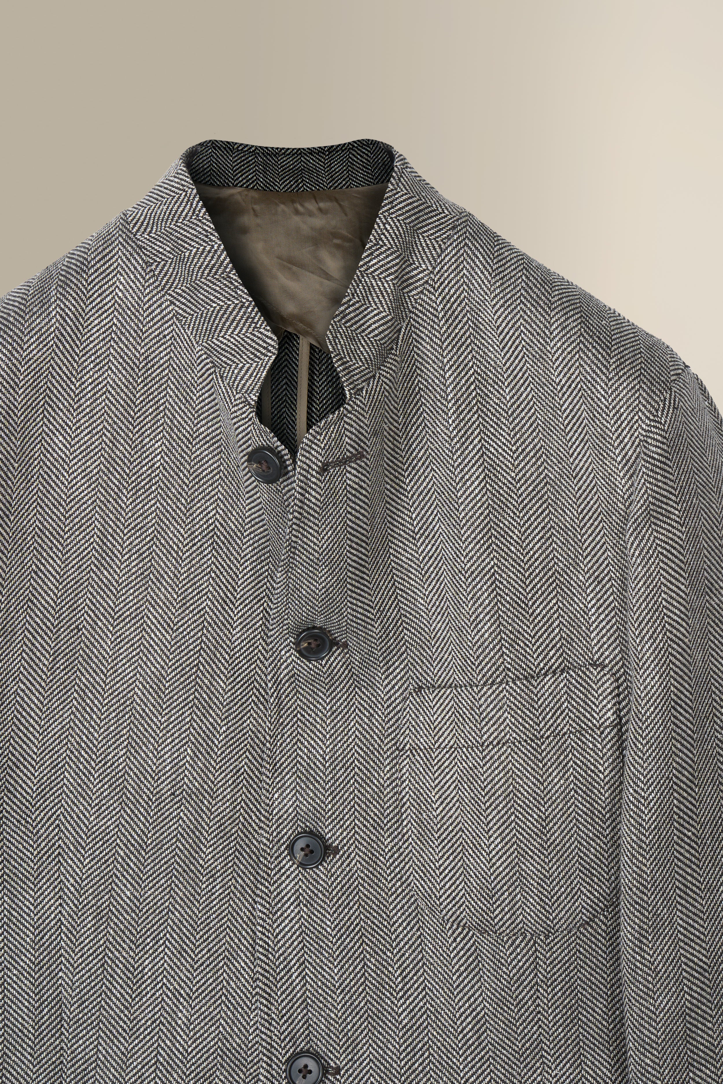 Grey Herringbone 5 Button Jacket – New and Lingwood
