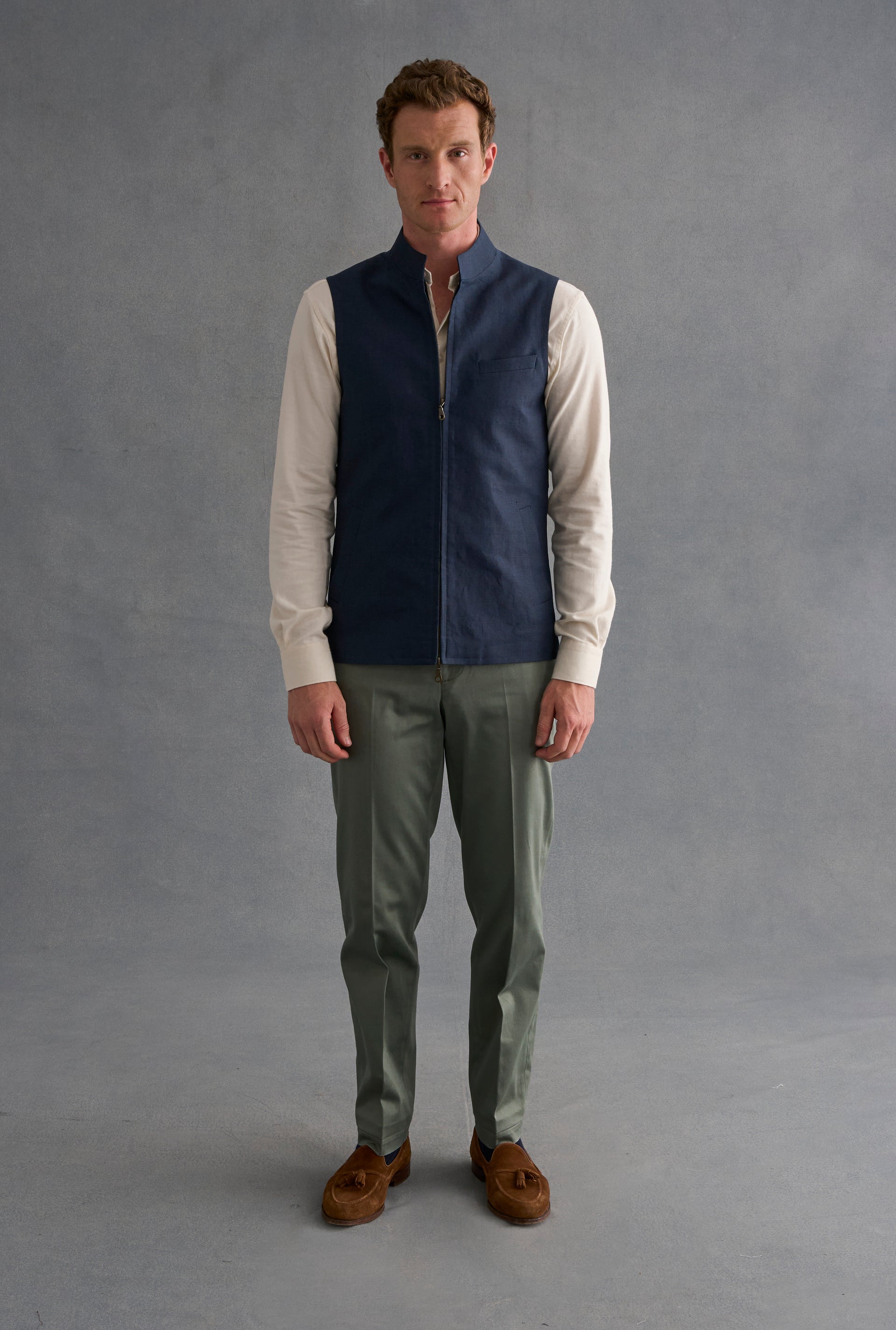Navy Linen Gilet