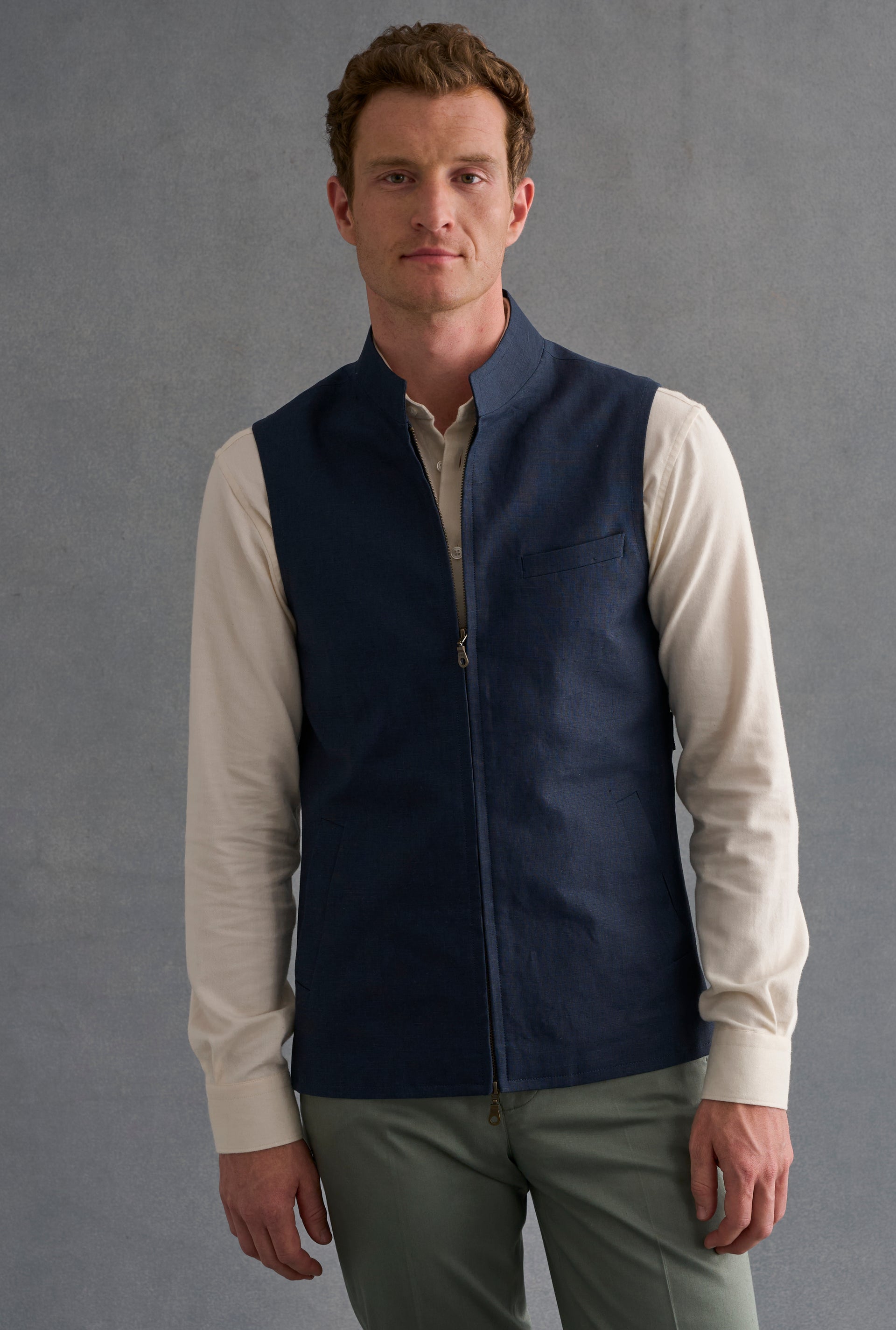 Navy Linen Gilet