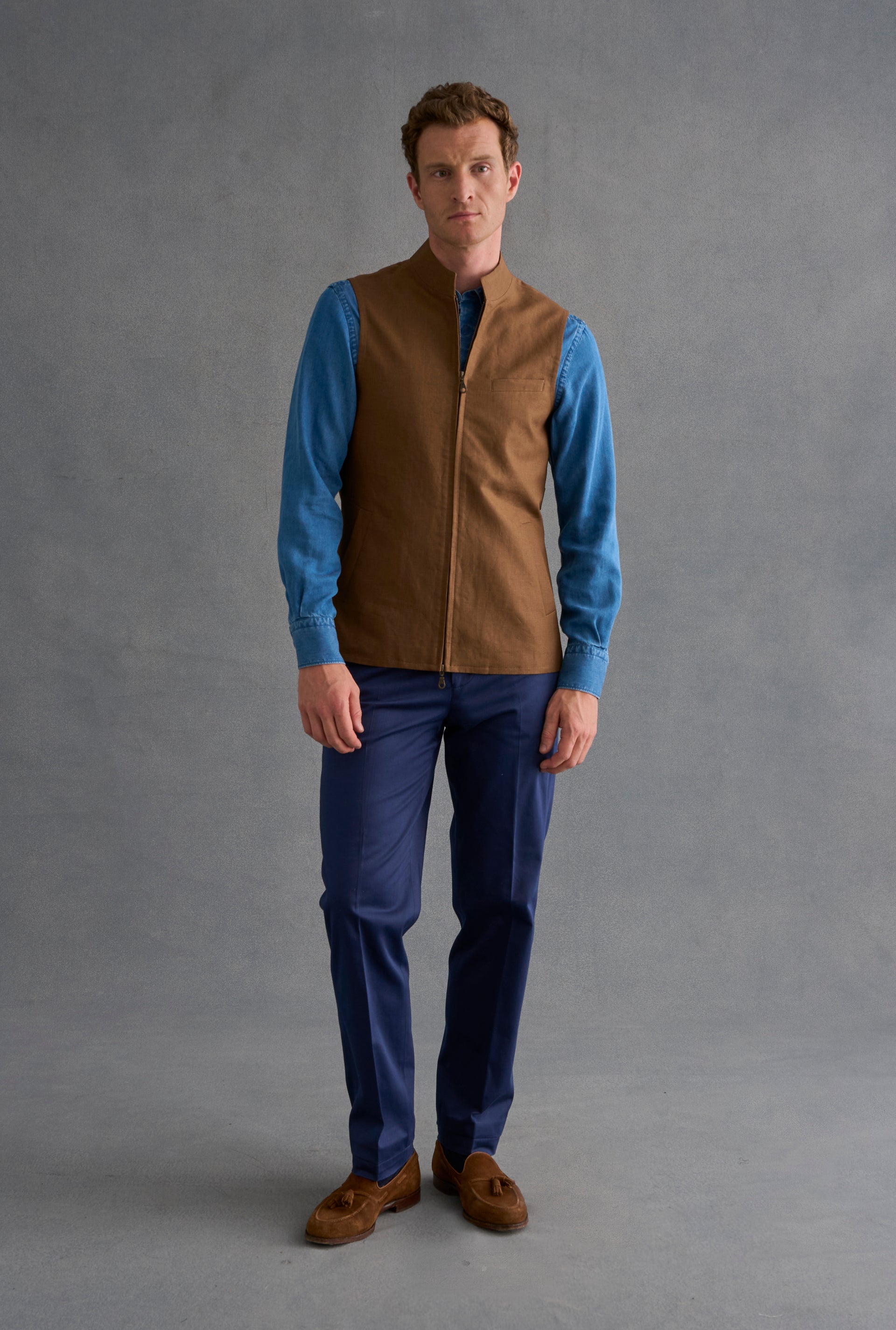 Brown Linen Gilet