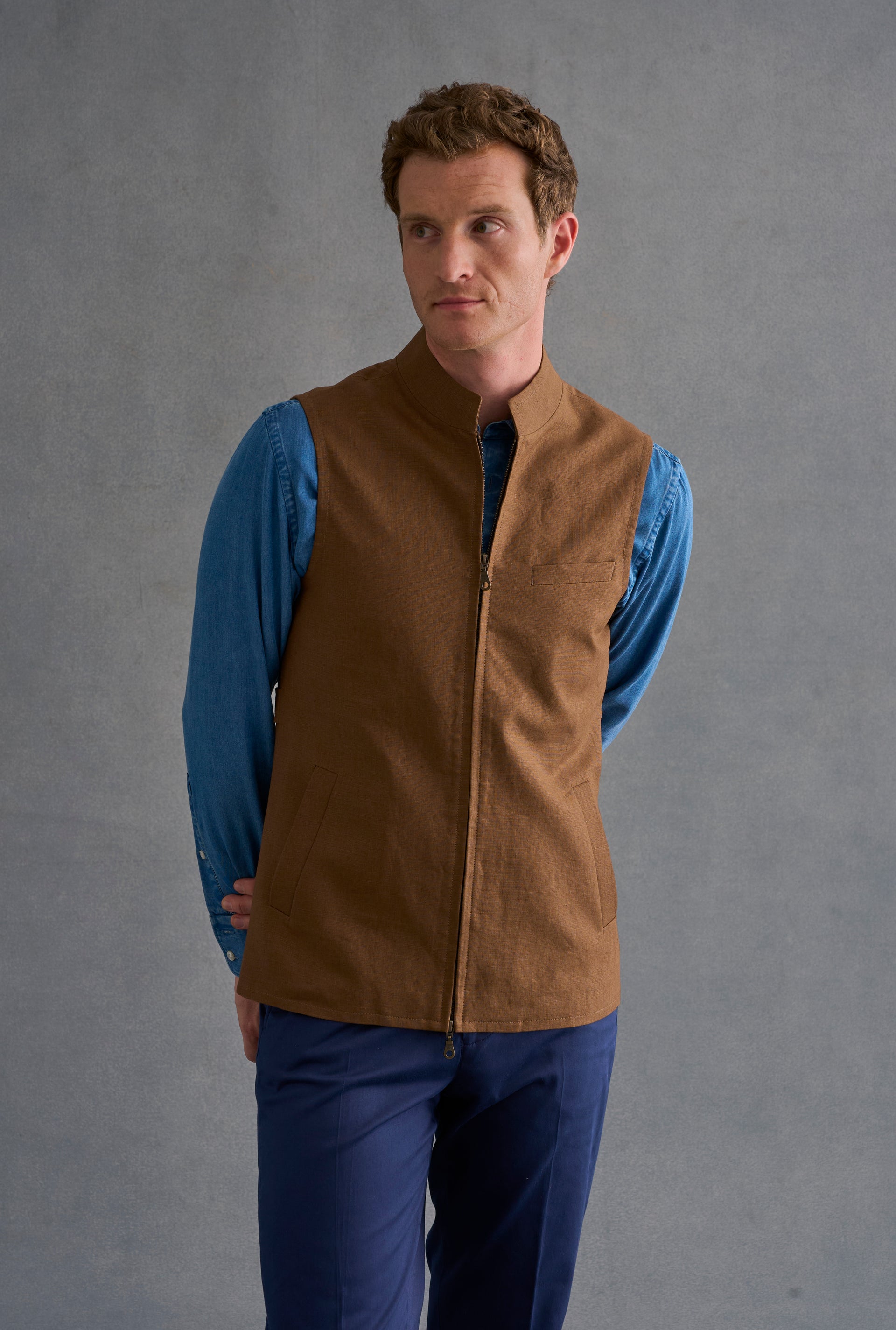 Brown Linen Gilet