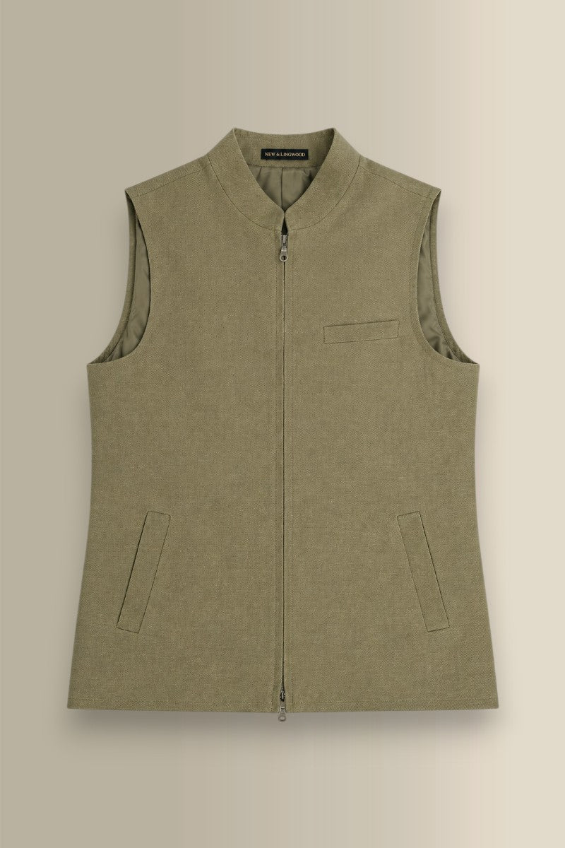Green Linen Twill Gilet