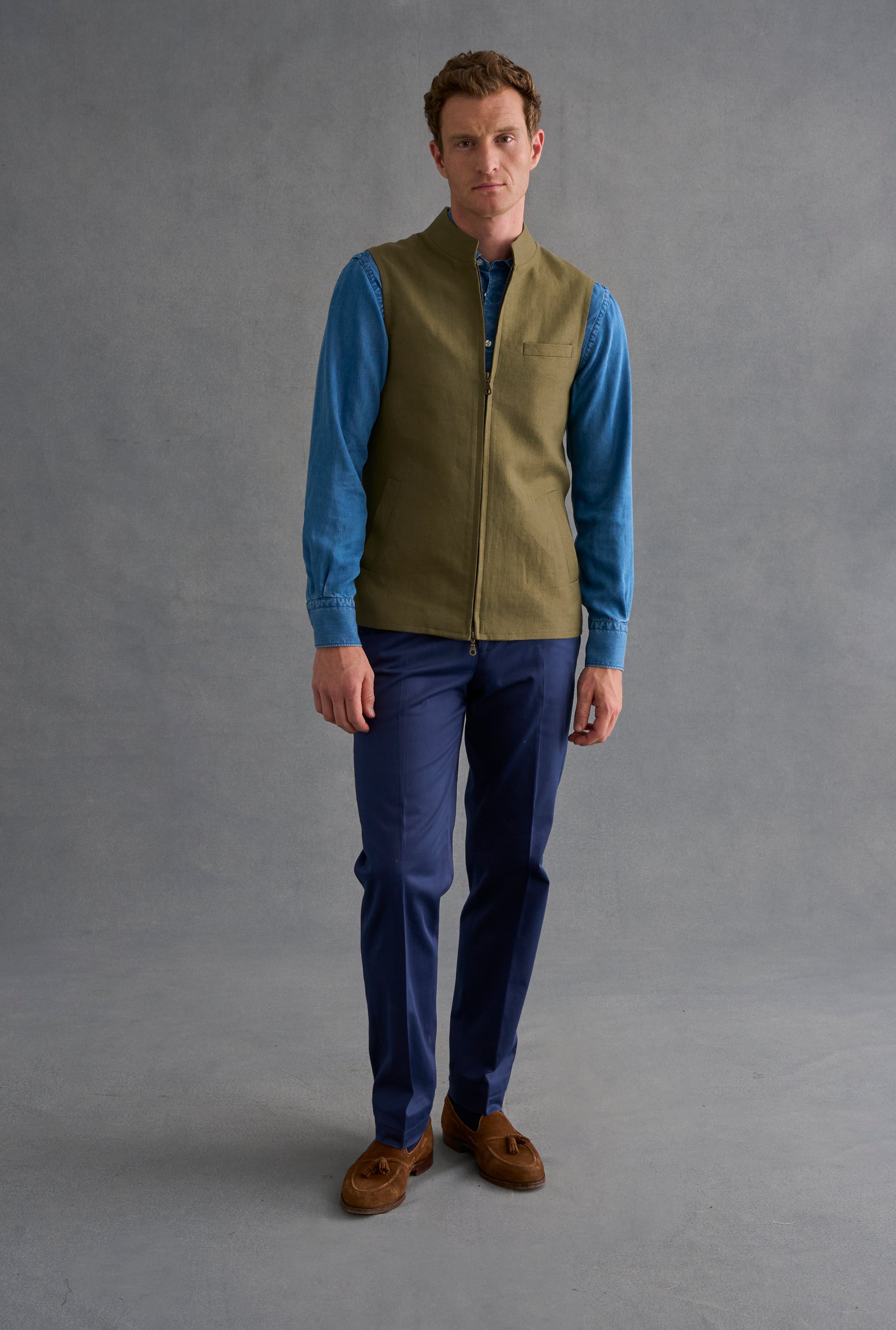 Green Linen Twill Gilet