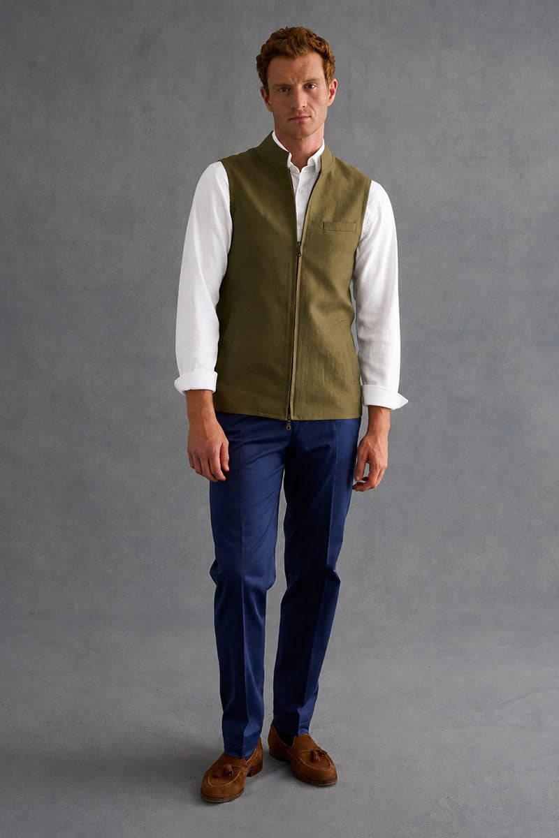Green Linen Twill Gilet