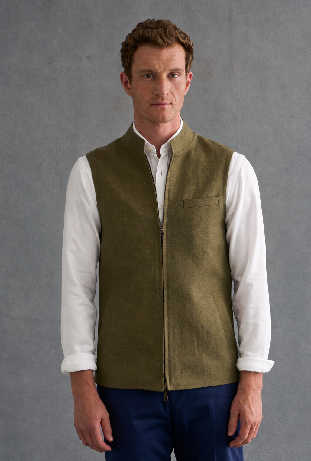 Green Linen Twill Gilet