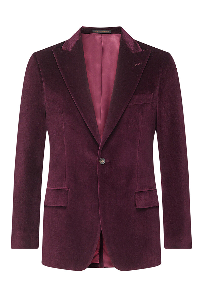 Wine Peak Lapel Single Breasted Velvet Evening Jacket