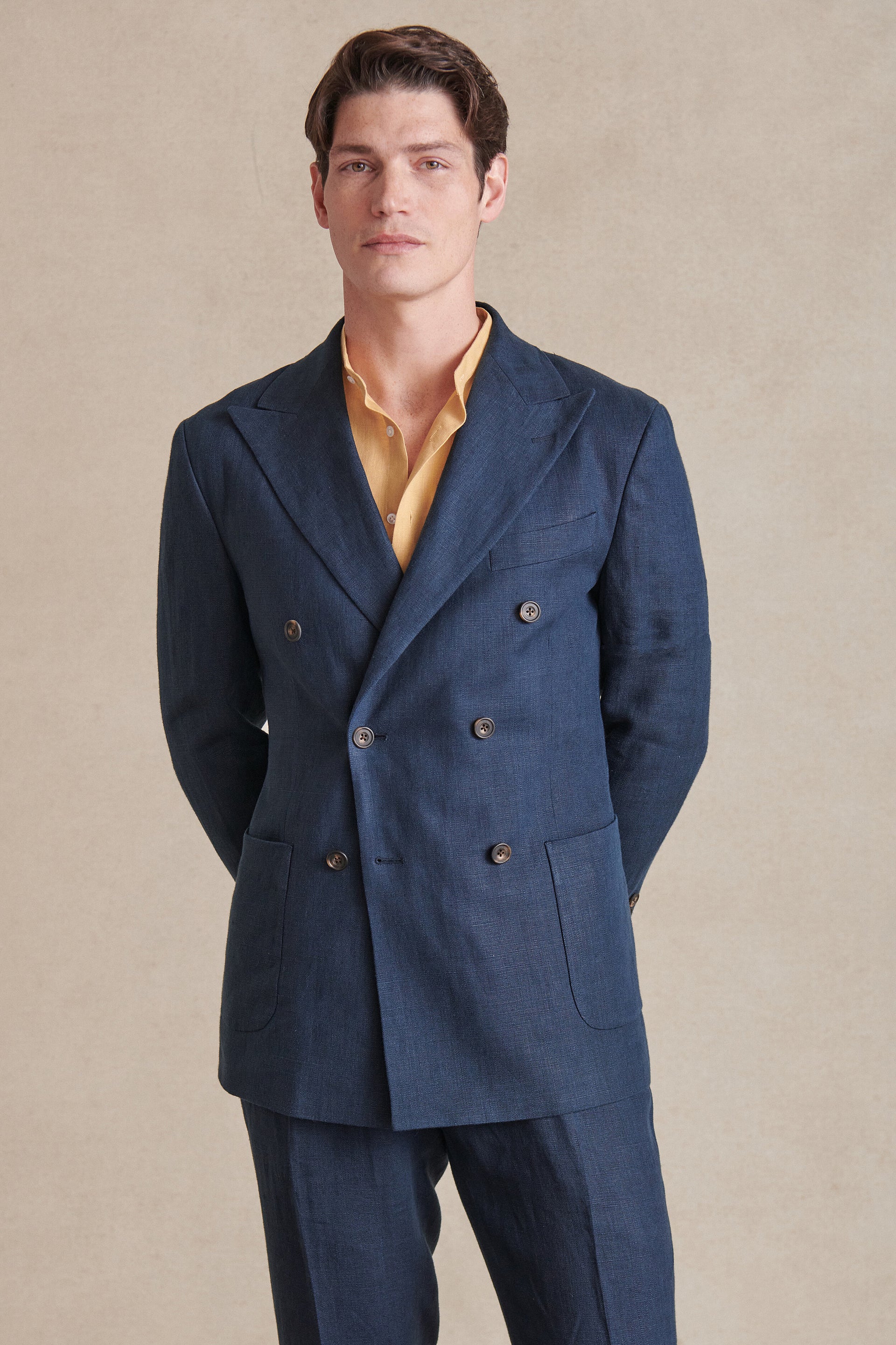 Navy Double Breasted Linen Jacket