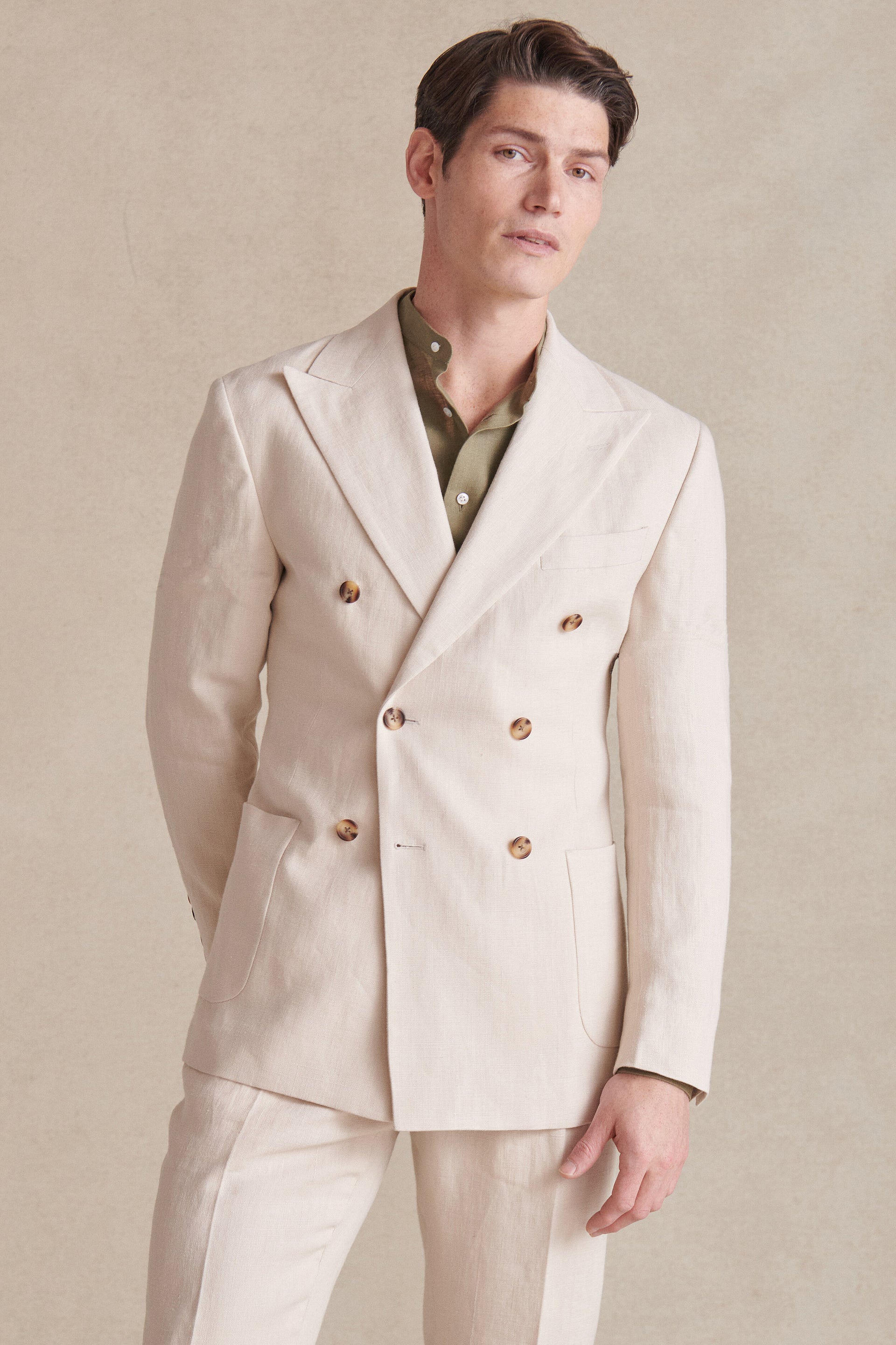 Cream Double Breasted Linen Jacket