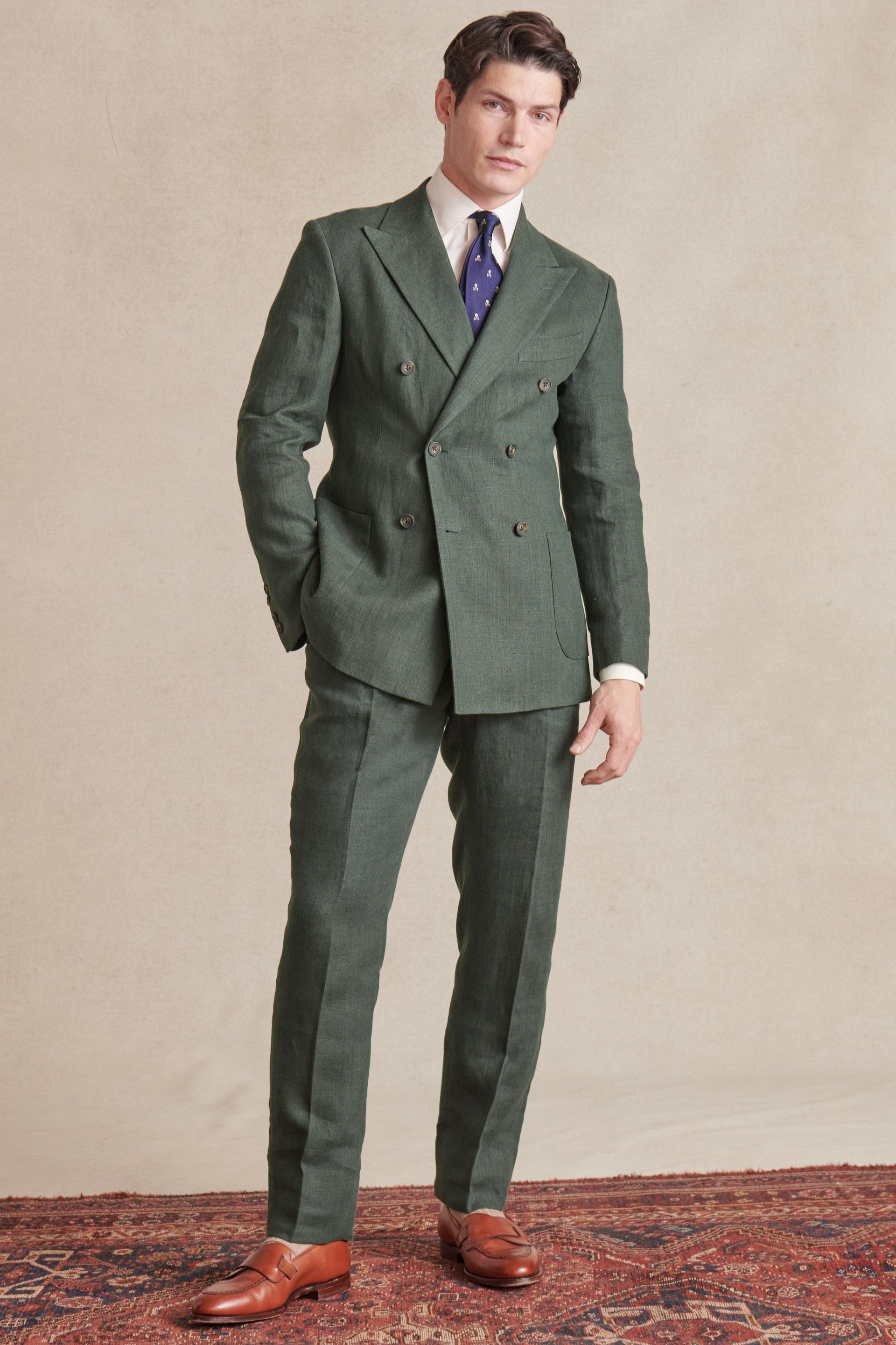 Green Double Breasted Linen Jacket
