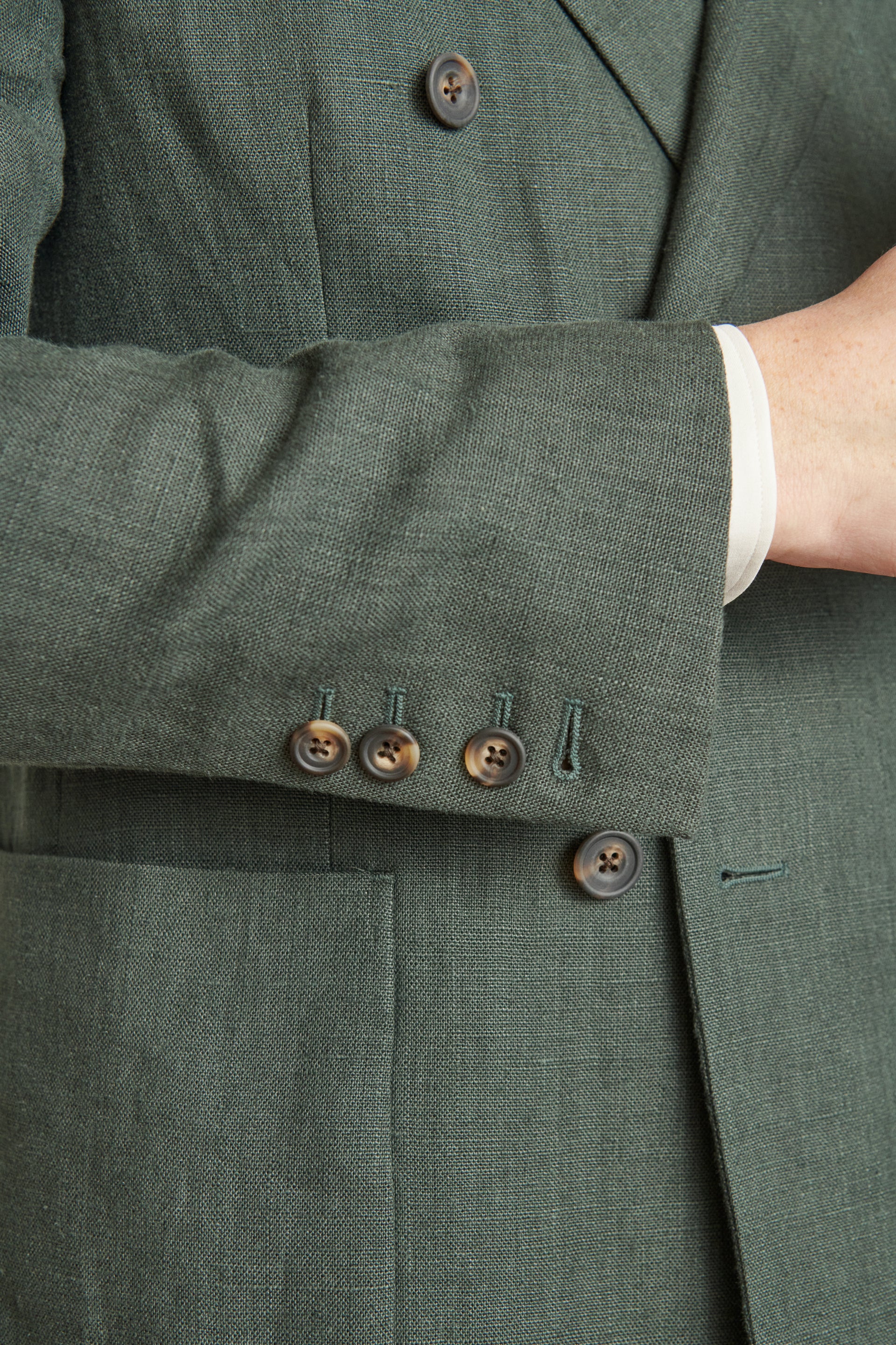 Green Double Breasted Linen Jacket