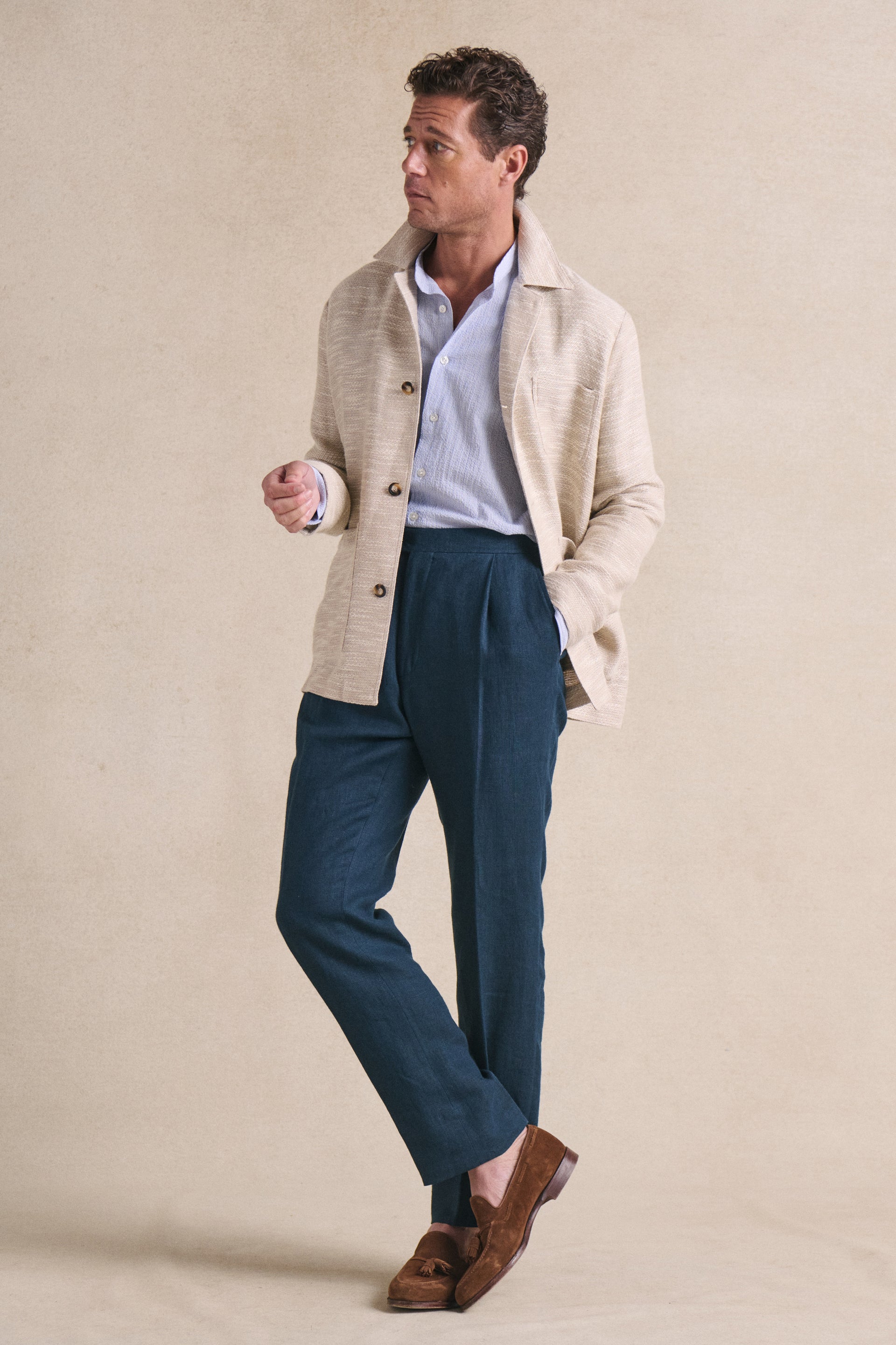 Ivory Linen Carpenter Jacket