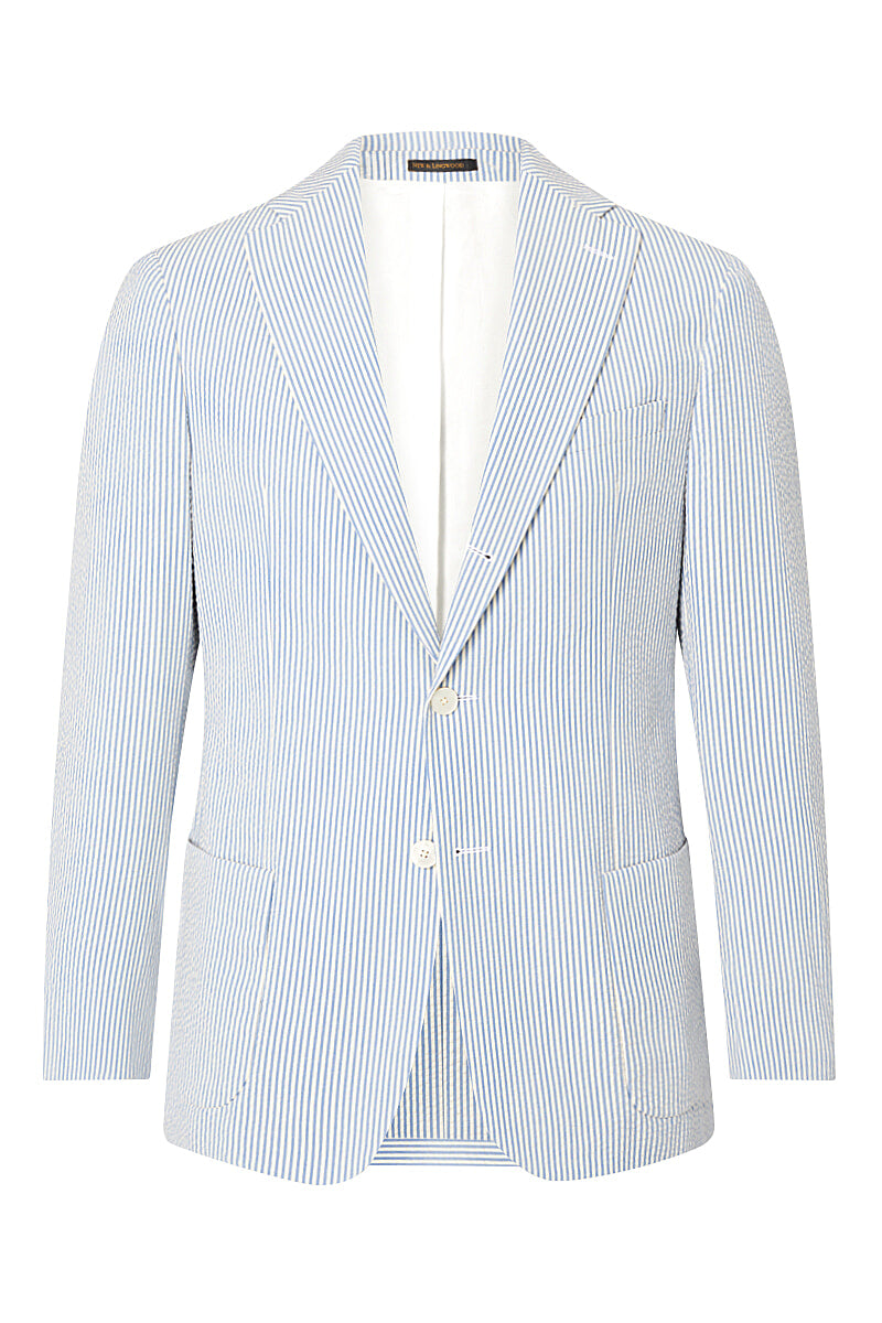 Blue Stripe Single Breasted Seersucker Jacket