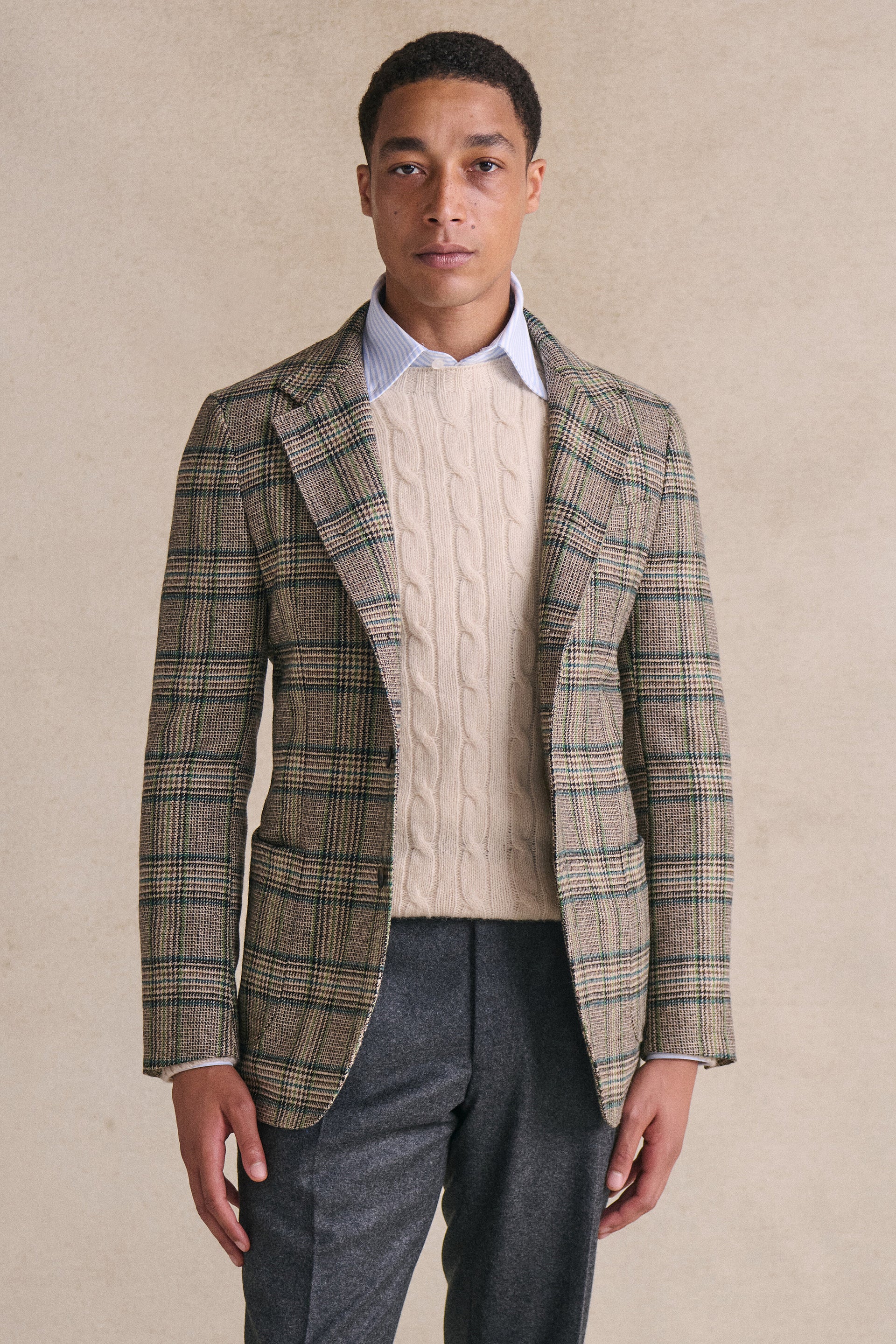 Green & Brown Prince of Wales 5 Button Jacket