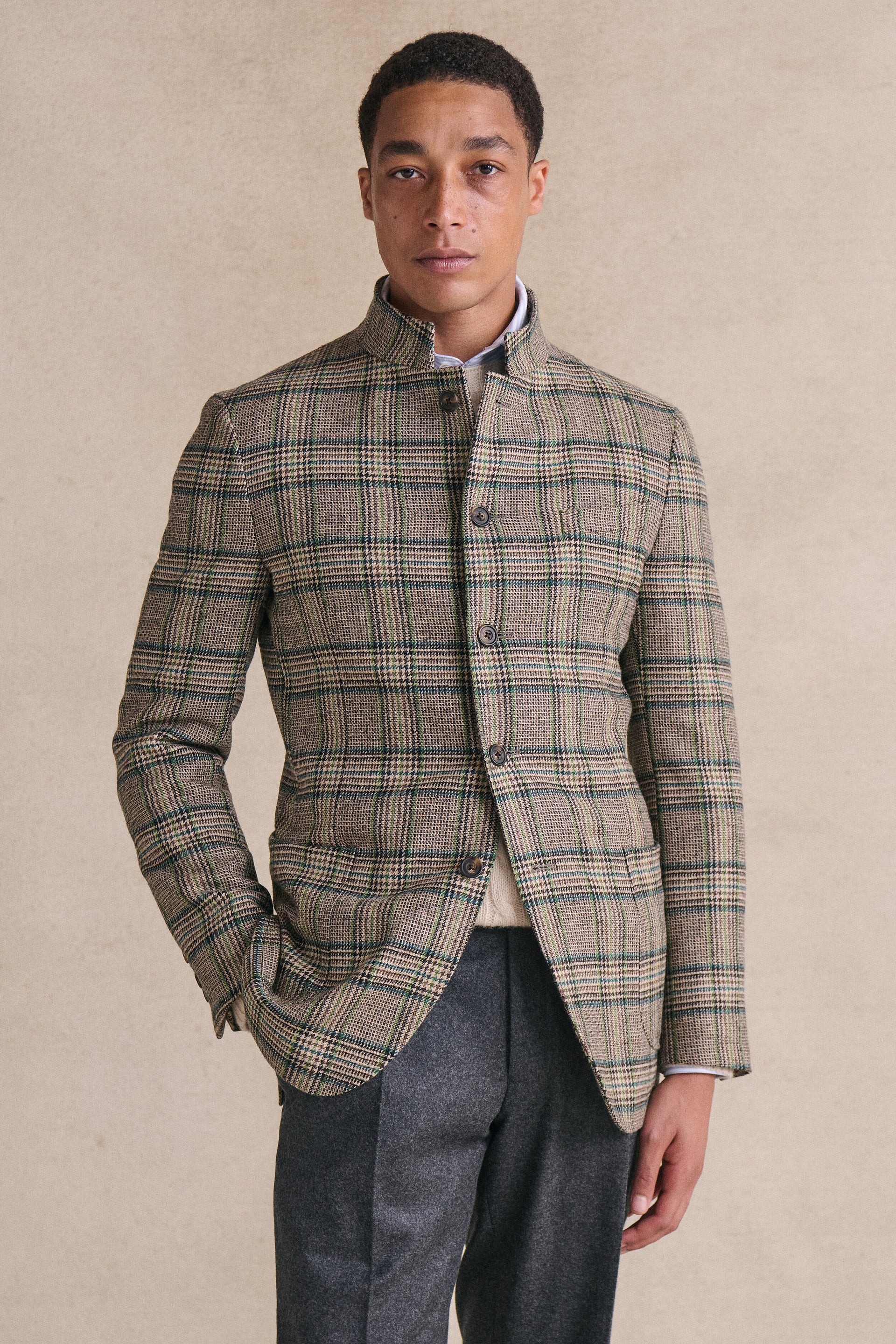 Green & Brown Prince of Wales 5 Button Jacket
