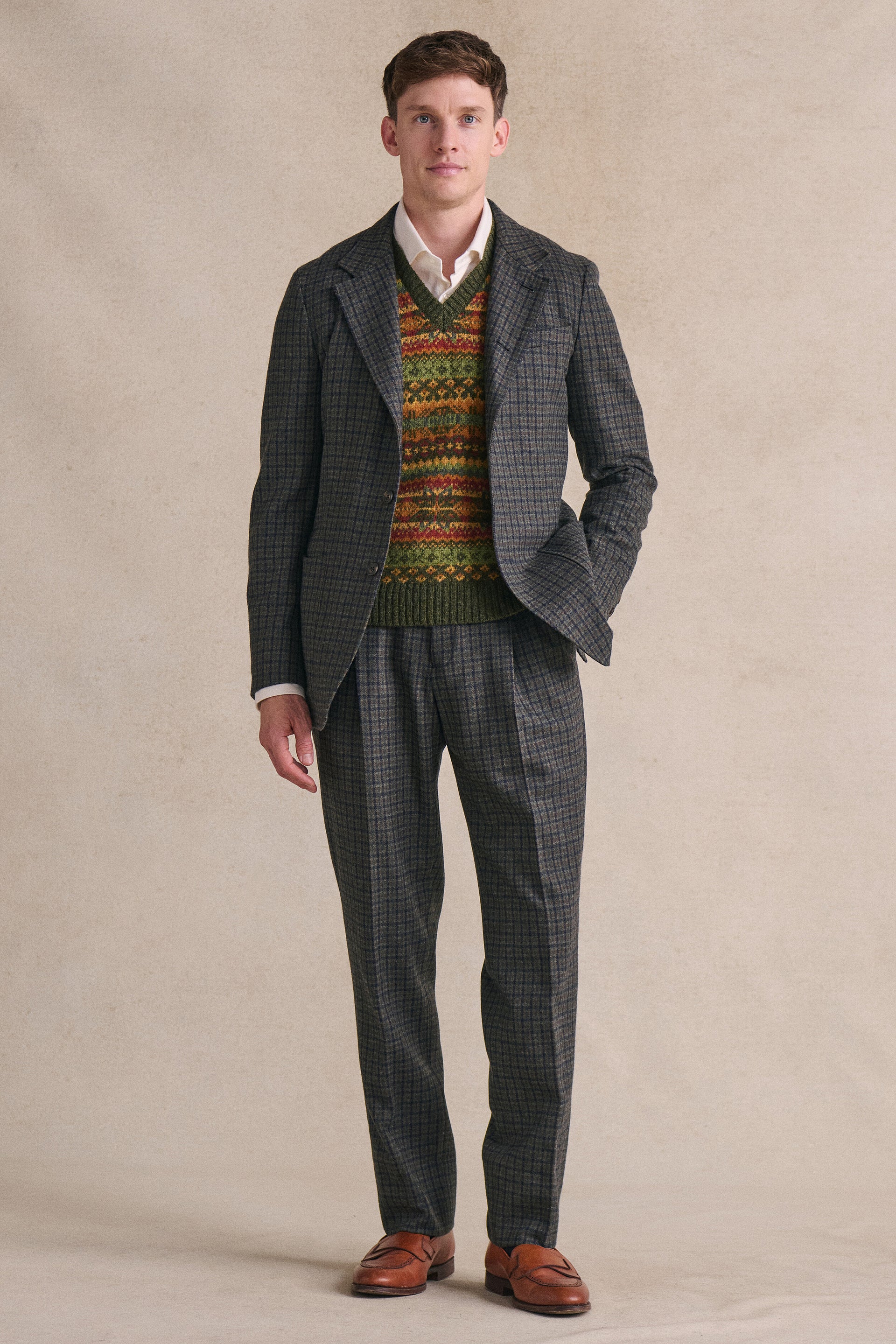 Green & Brown Club Check 5 Button Jacket