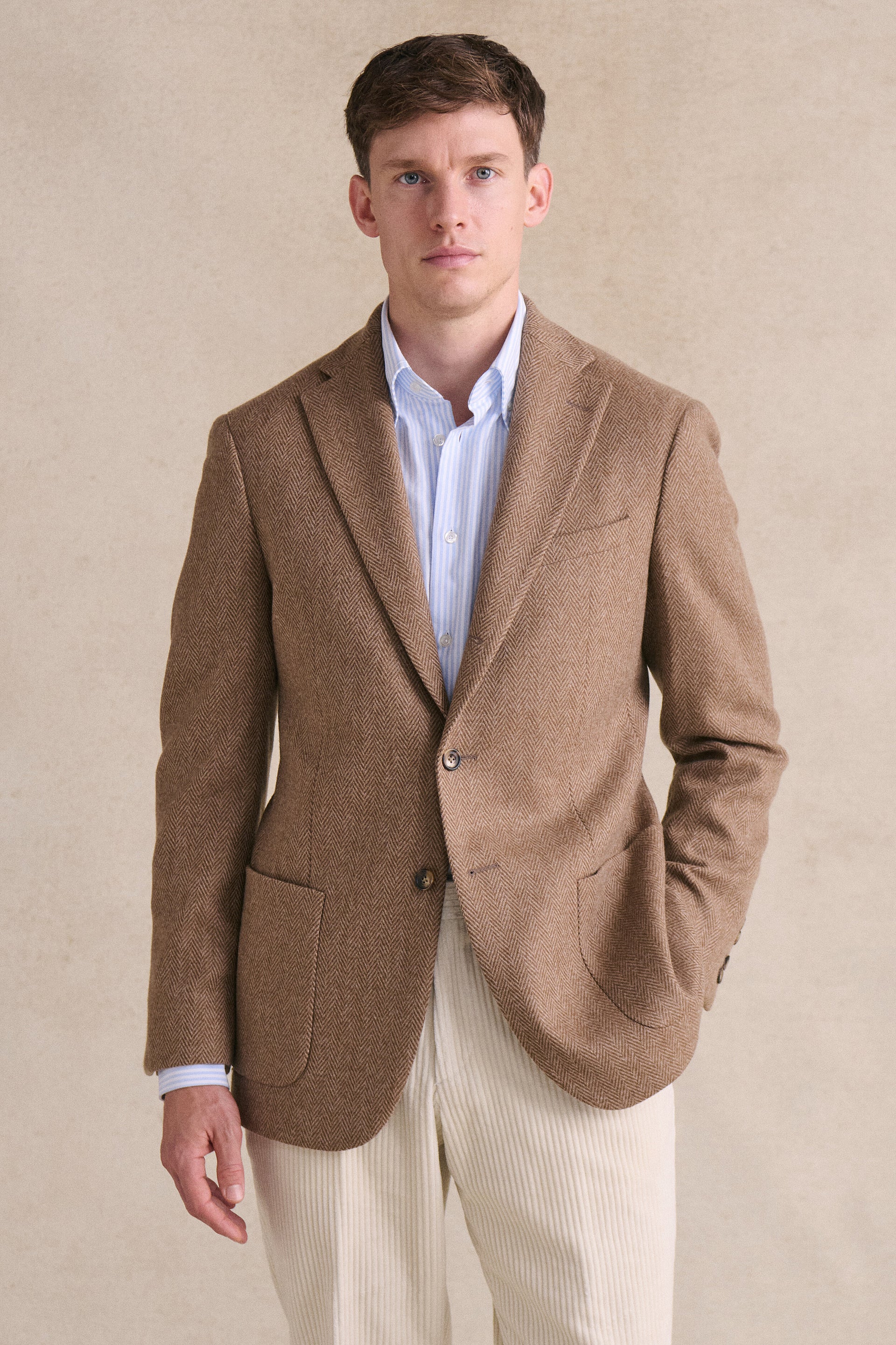 Sand Herringbone Single Breasted Jacket