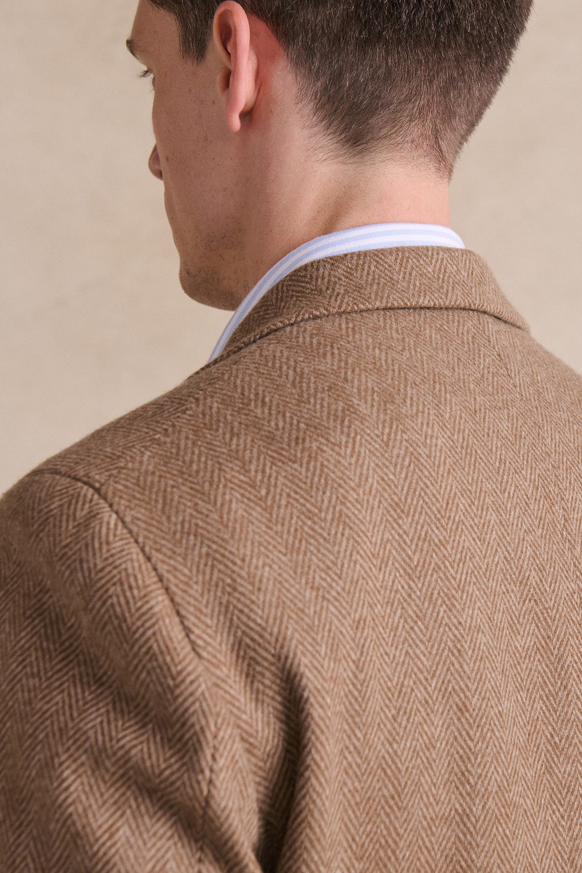 Sand Herringbone Single Breasted Jacket